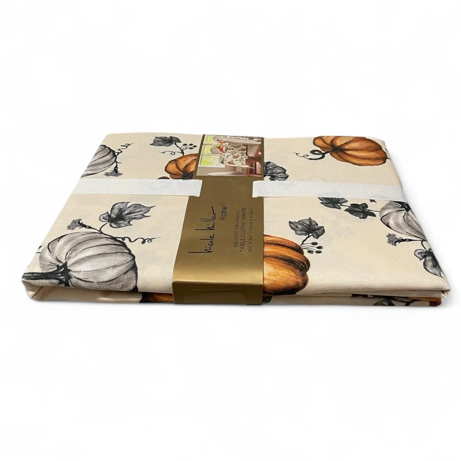 Nicole Miller Fall Tablecloth – Farmhouse Thanksgiving Pumpkin Design, 60x84” Oblong - Trendiez U ♥ 