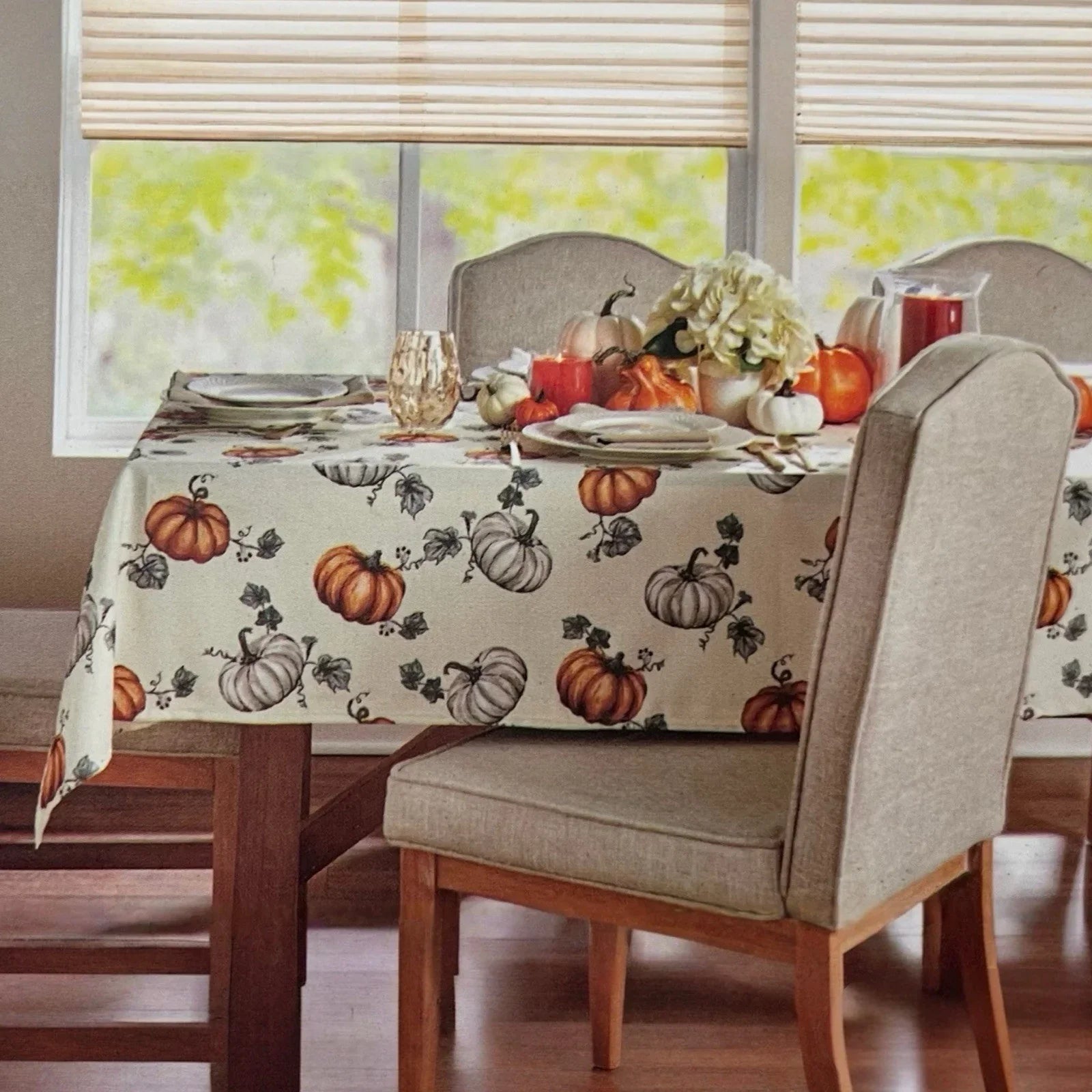 Nicole Miller Fall Tablecloth – Farmhouse Thanksgiving Pumpkin Design, 60x84” Oblong - Trendiez U ♥ 