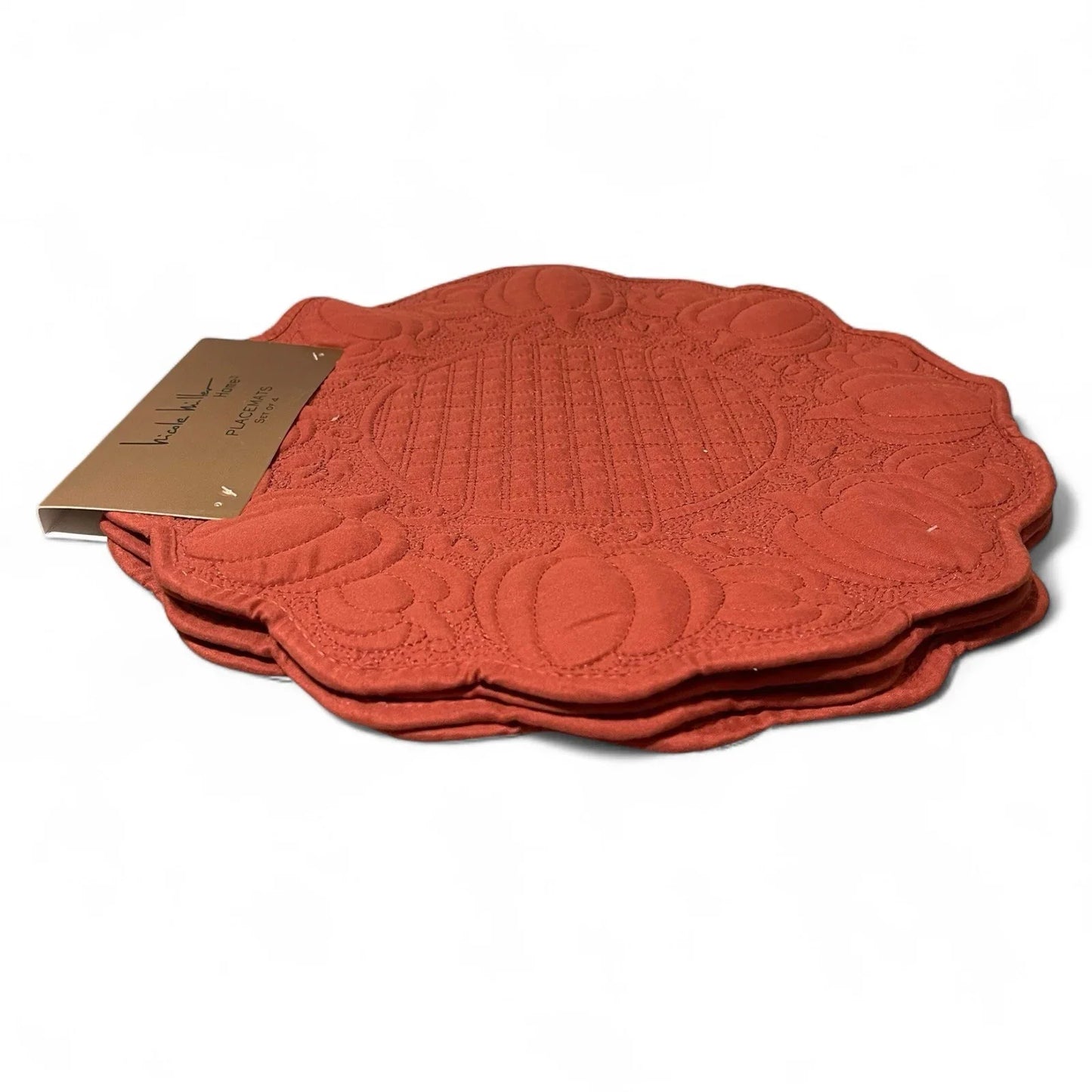 Nicole Miller Pumpkin Farmhouse Placemats – Set of 4, Scalloped Embroidered, 15" - Trendiez U ♥ 