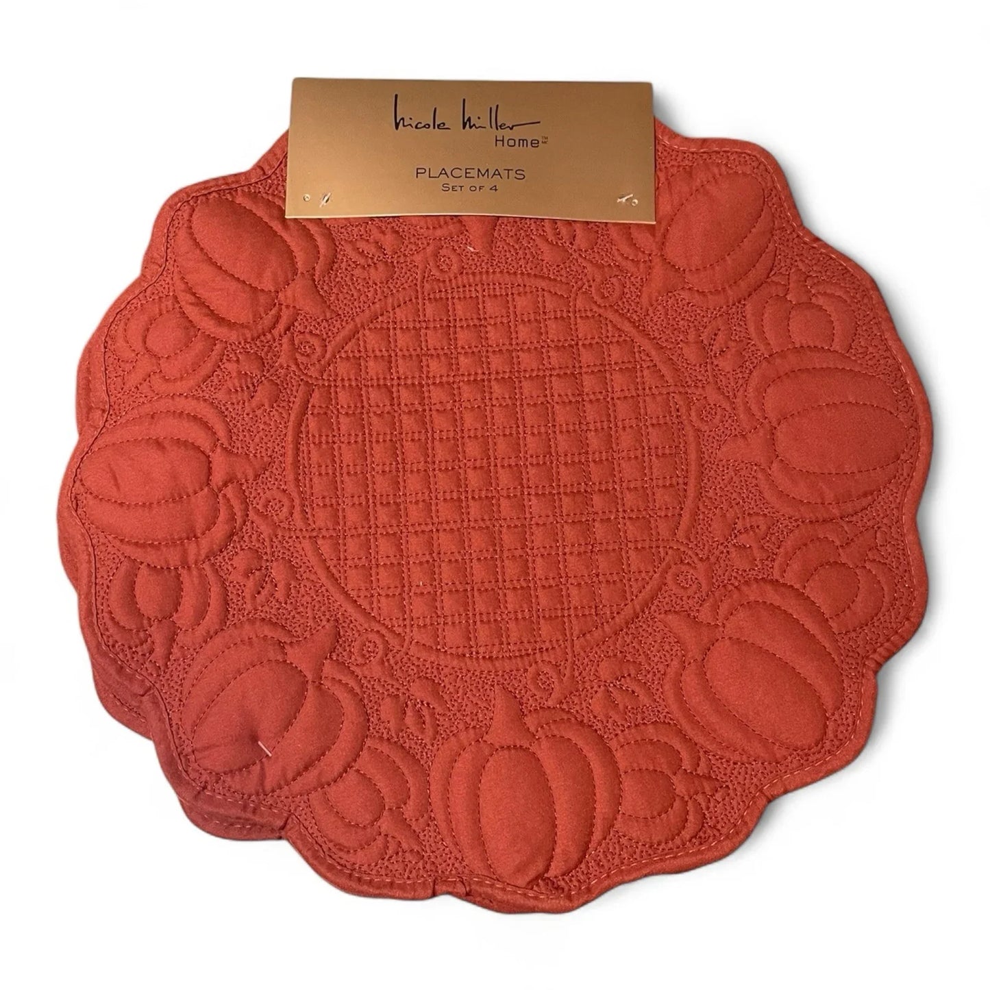 Nicole Miller Pumpkin Farmhouse Placemats – Set of 4, Scalloped Embroidered, 15" - Trendiez U ♥ 