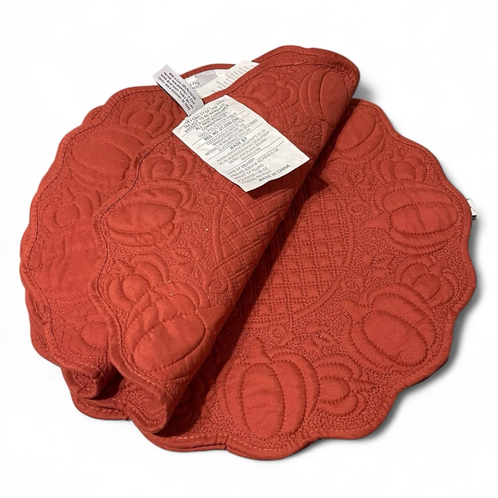 Nicole Miller Pumpkin Farmhouse Placemats – Set of 4, Scalloped Embroidered, 15" - Trendiez U ♥ 