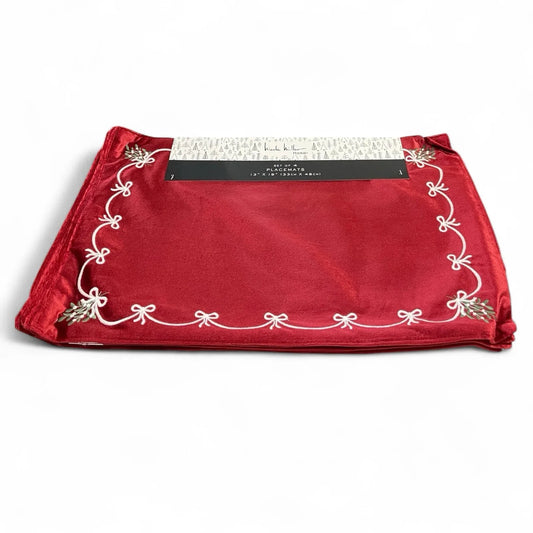 Nicole Miller Red Velvet Placemats 4PC Embroidered Christmas Elegant - Trendiez U ♥ 