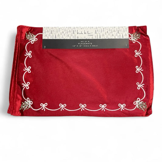 Nicole Miller Red Velvet Placemats 4PC Embroidered Christmas Elegant - Trendiez U ♥ 