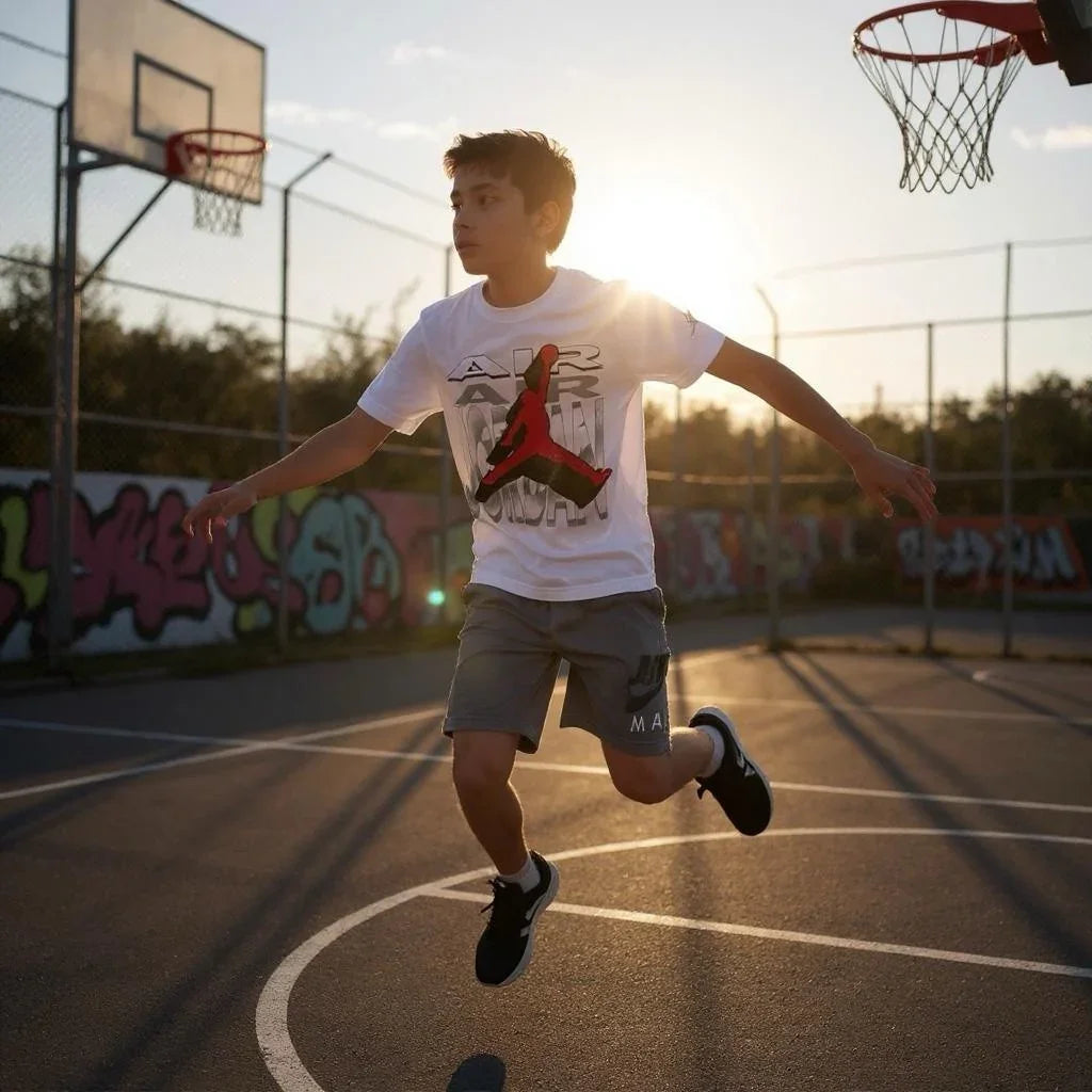 NIKE AIR JORDAN BOY'S 2 PC SET White SHORT SLEEVE GRAY MESH SHORTS - Trendiez U ♥ 