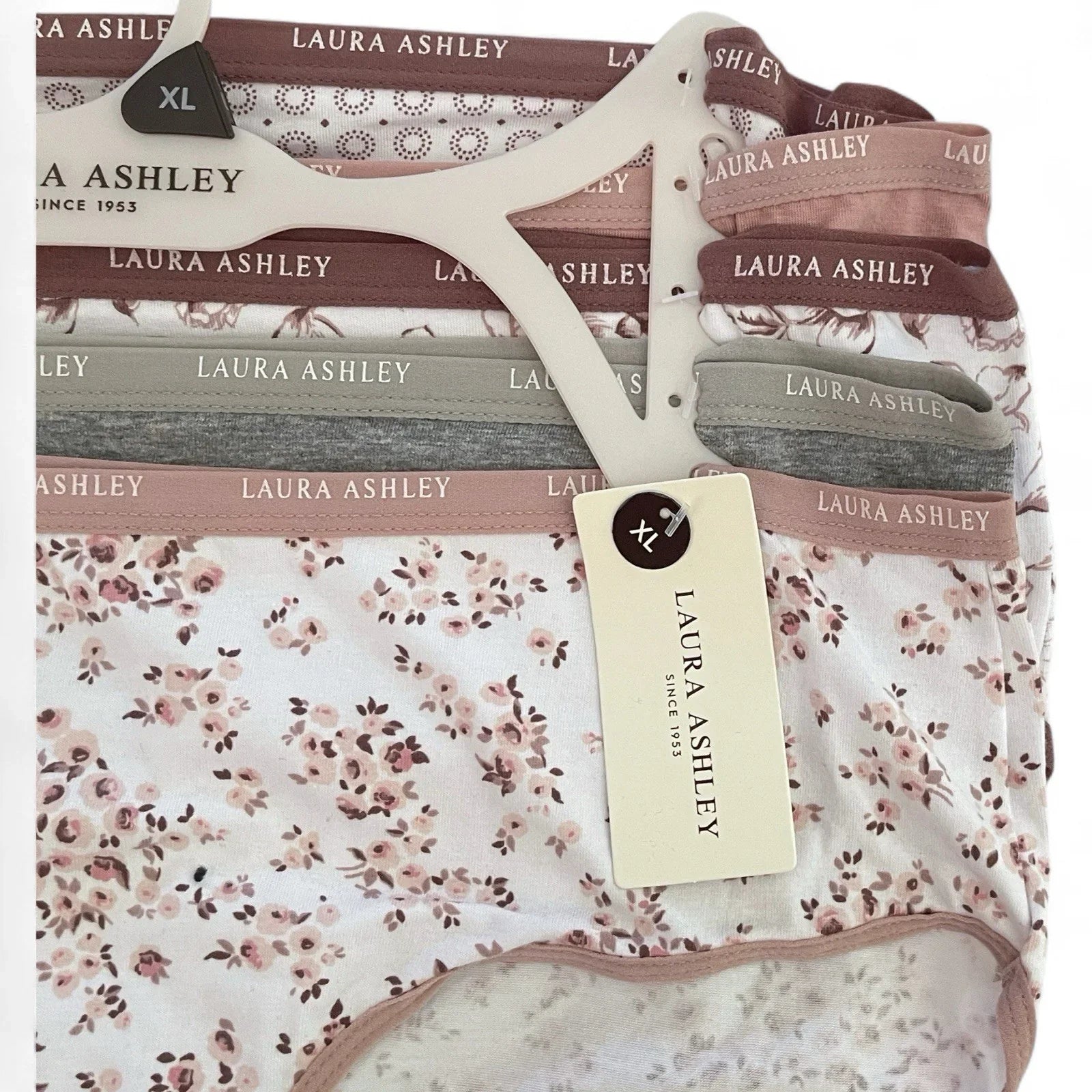 NWT 5 pack L Laura Ashley Cotton Brief Panties $48 Logo Band Asst Color - Trendiez U ♥ 