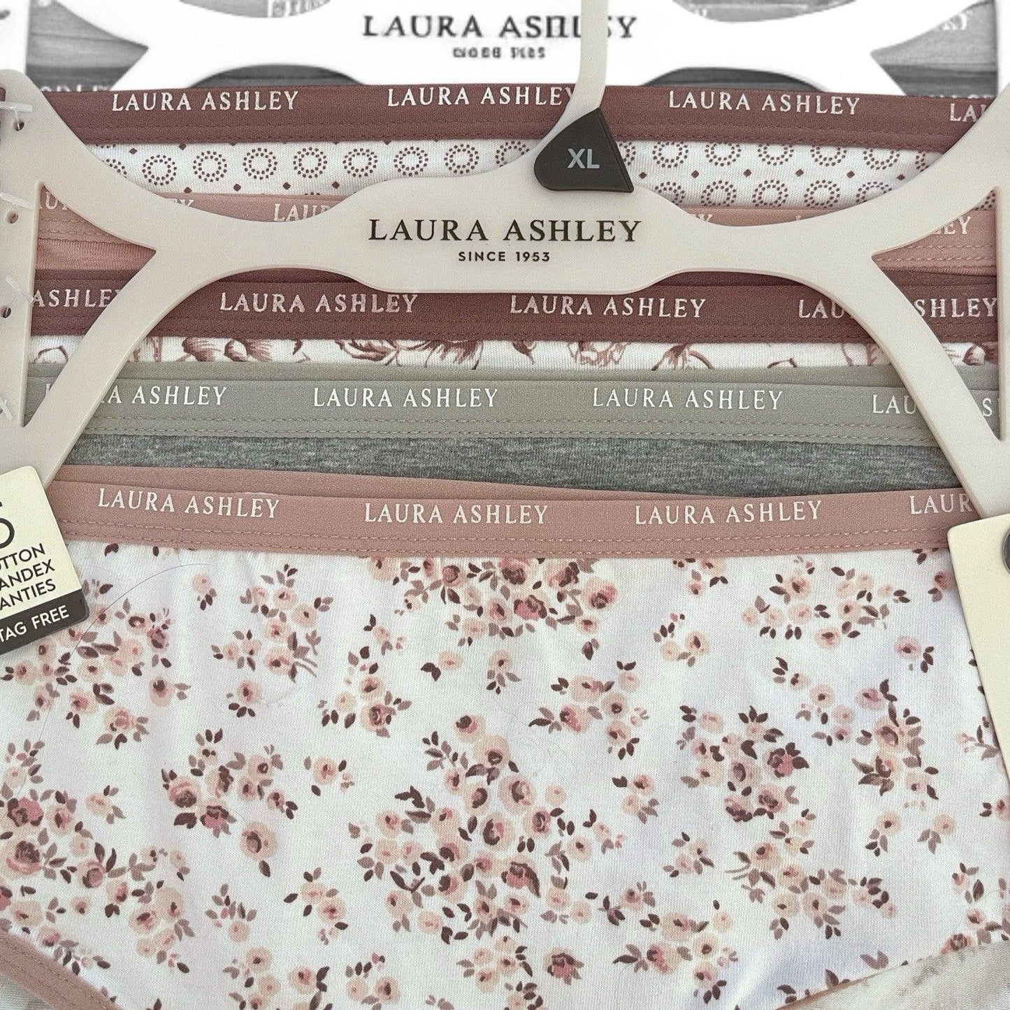 NWT 5 pack L Laura Ashley Cotton Brief Panties $48 Logo Band Asst Color - Trendiez U ♥ 