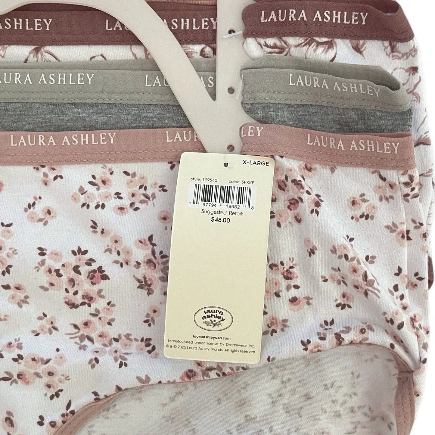 NWT 5 pack L Laura Ashley Cotton Brief Panties $48 Logo Band Asst Color - Trendiez U ♥ 