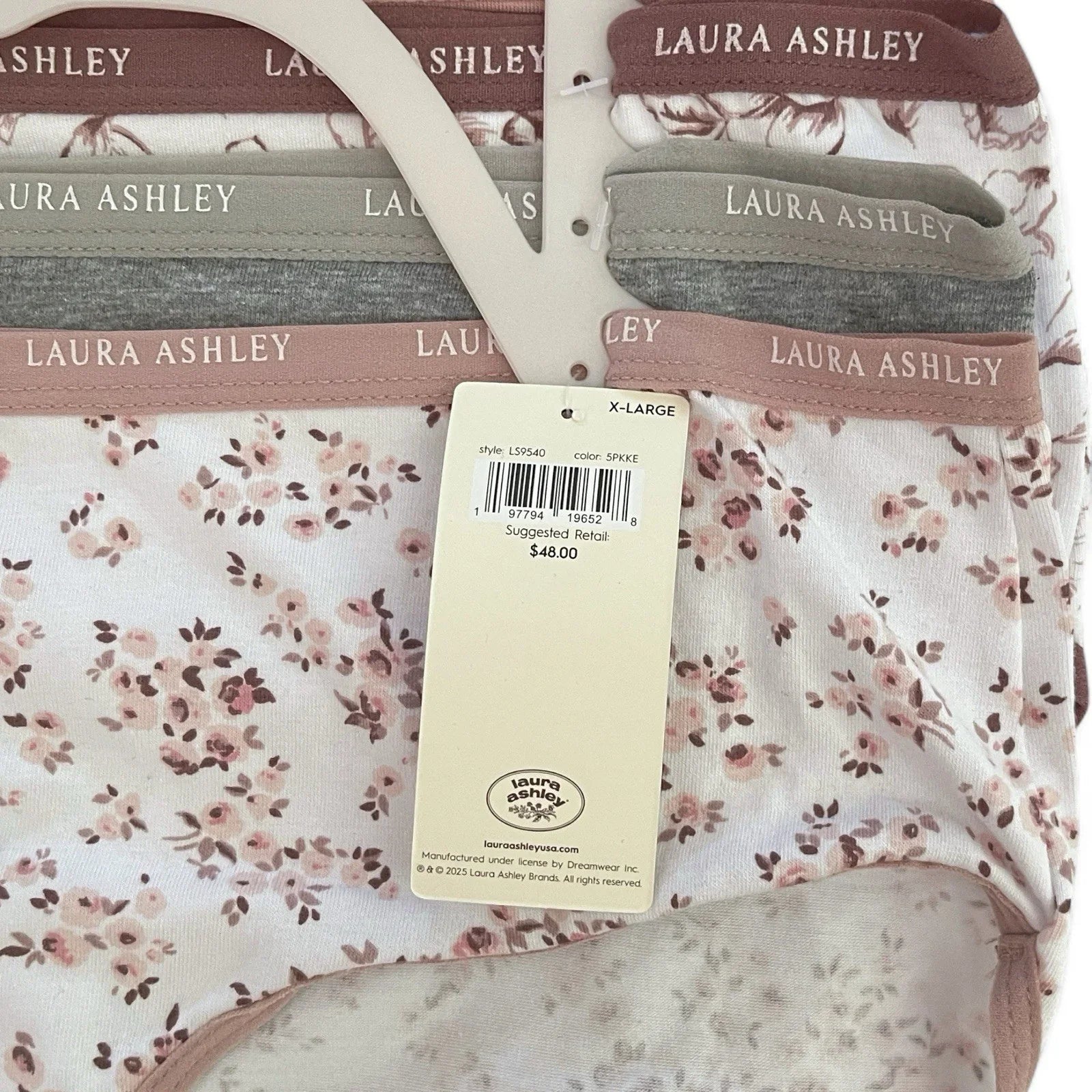 NWT 5 pack L Laura Ashley Cotton Brief Panties $48 Logo Band Asst Color - Trendiez U ♥ 