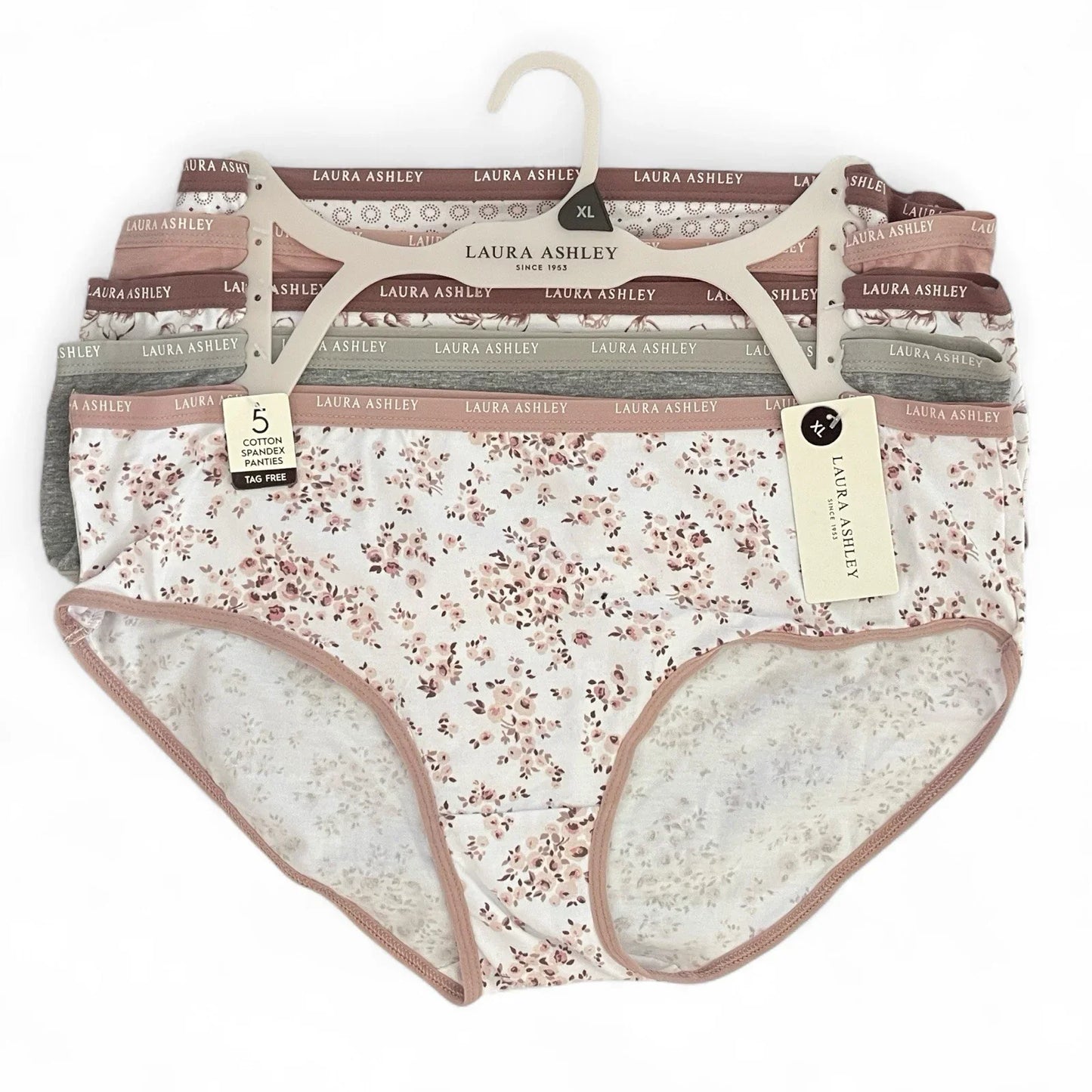 NWT 5 pack L Laura Ashley Cotton Brief Panties $48 Logo Band Asst Color - Trendiez U ♥ 