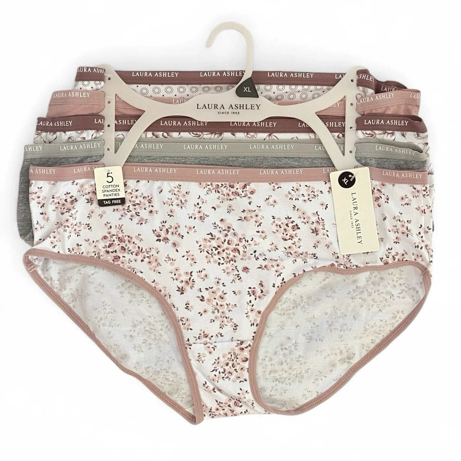 NWT 5 pack L Laura Ashley Cotton Brief Panties $48 Logo Band Asst Color - Trendiez U ♥ 