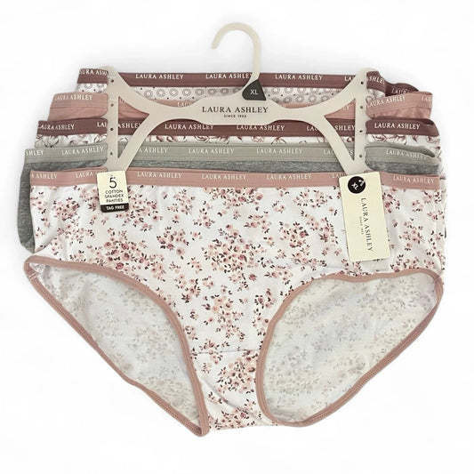 NWT 5 pack L Laura Ashley Cotton Brief Panties $48 Logo Band Asst Color - Trendiez U ♥ 