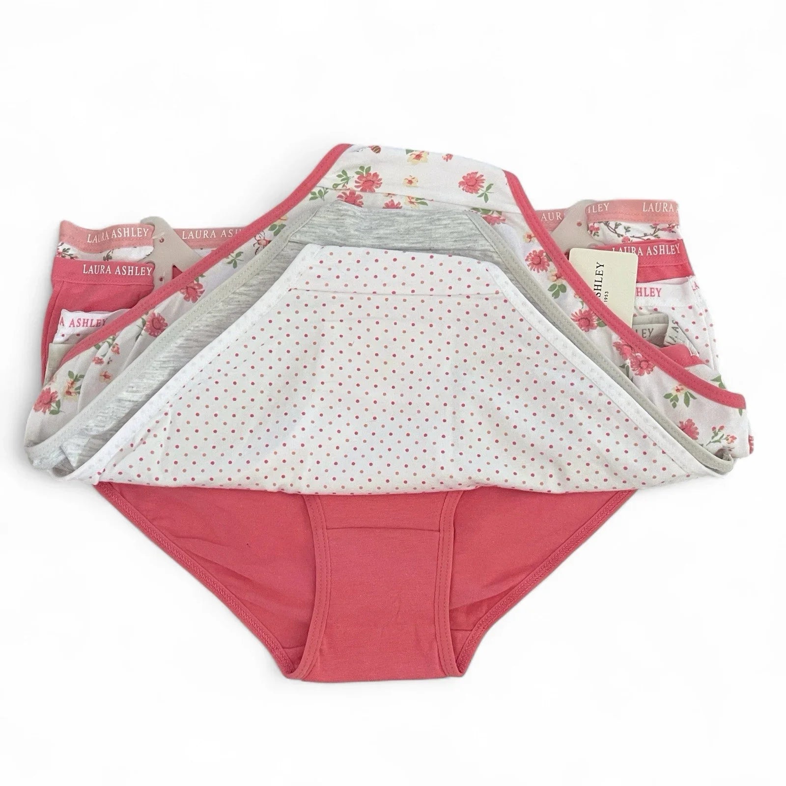 NWT 5 pack L Laura Ashley Cotton Pink Brief Panties $48 Logo Band Asst Color - Trendiez U ♥ 