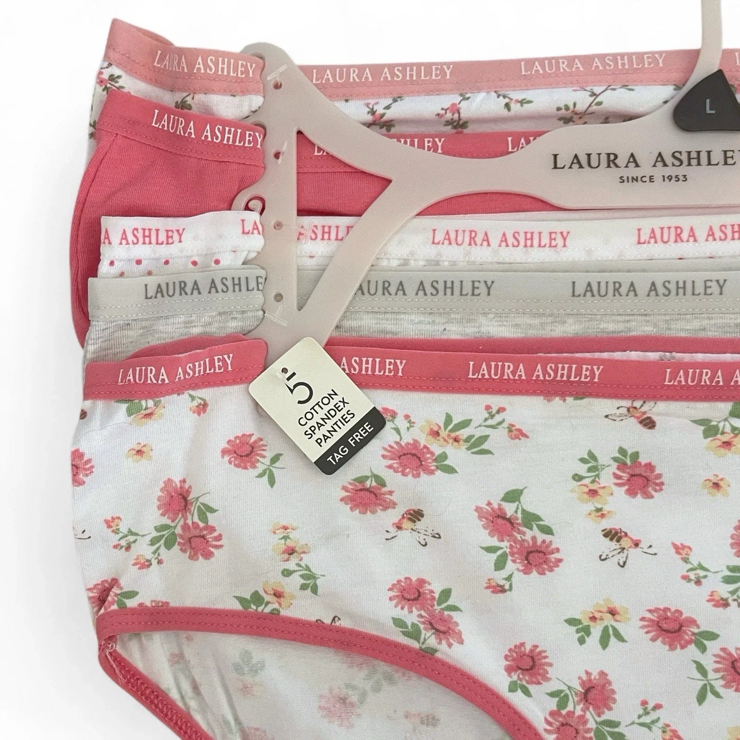 NWT 5 pack L Laura Ashley Cotton Pink Brief Panties $48 Logo Band Asst Color - Trendiez U ♥ 
