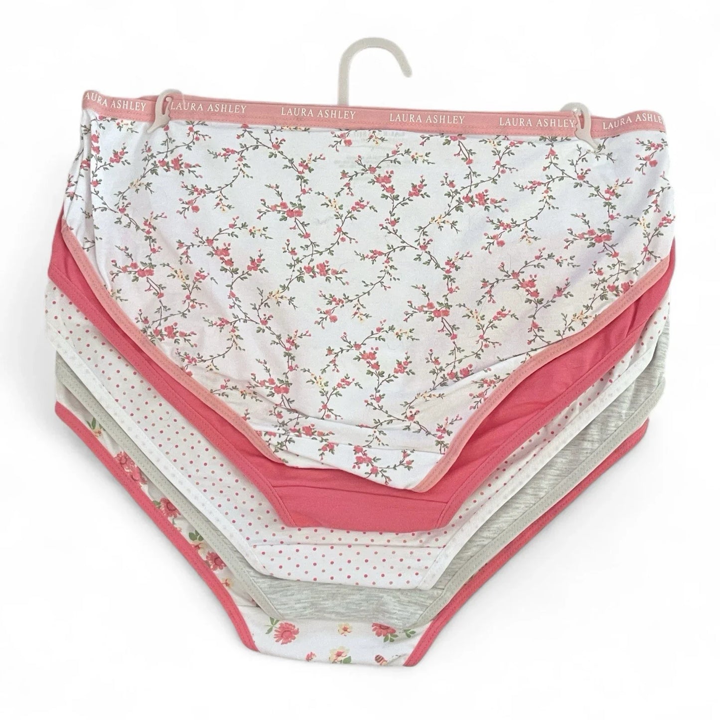 NWT 5 pack L Laura Ashley Cotton Pink Brief Panties $48 Logo Band Asst Color - Trendiez U ♥ 