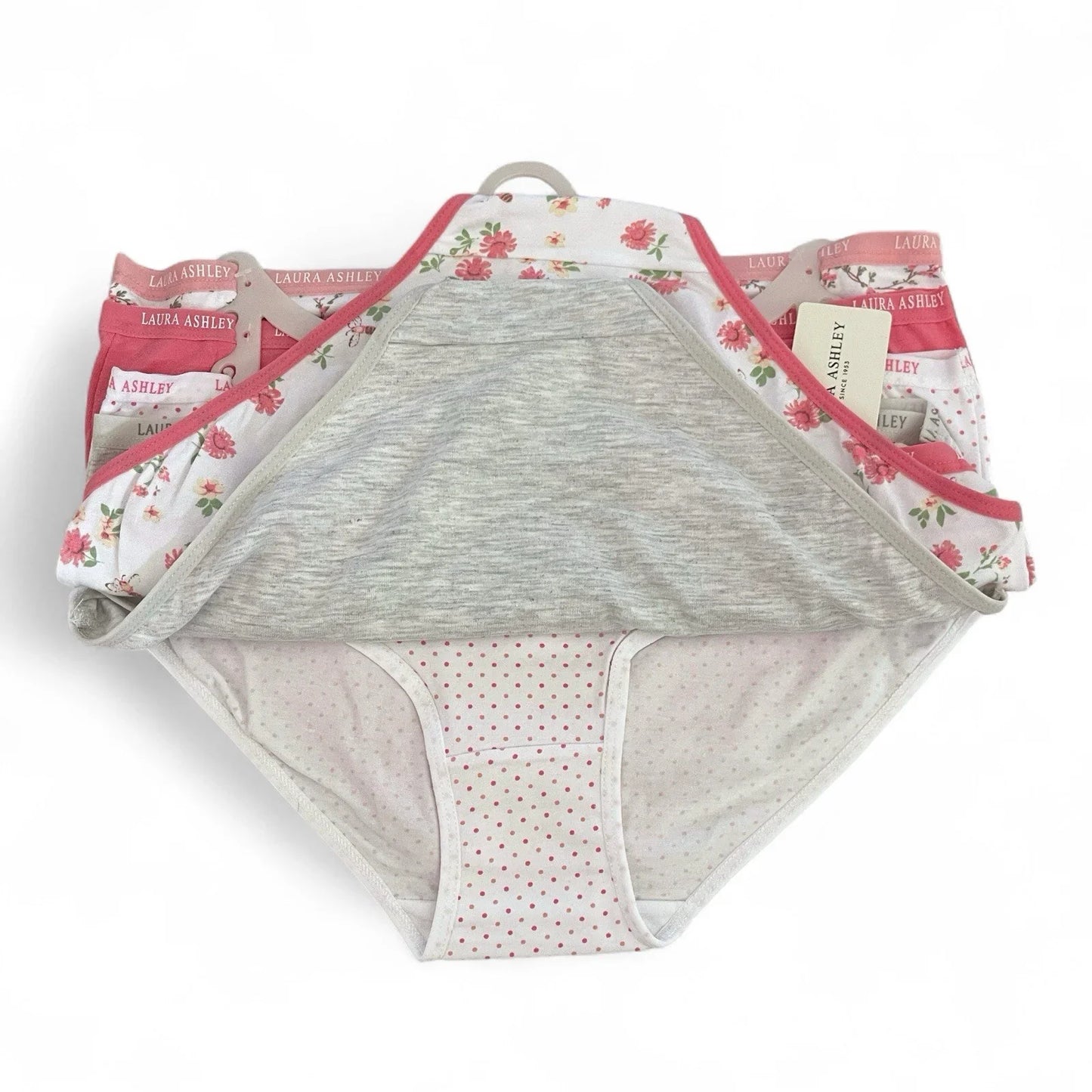 NWT 5 pack L Laura Ashley Cotton Pink Brief Panties $48 Logo Band Asst Color - Trendiez U ♥ 