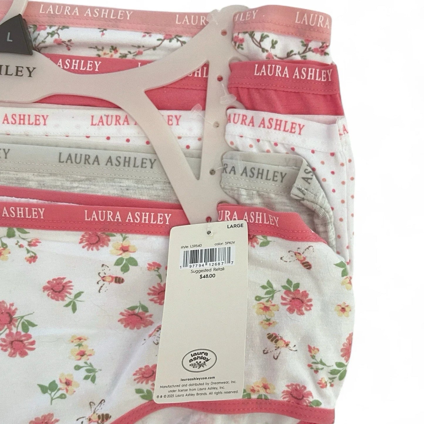 NWT 5 pack L Laura Ashley Cotton Pink Brief Panties $48 Logo Band Asst Color - Trendiez U ♥ 