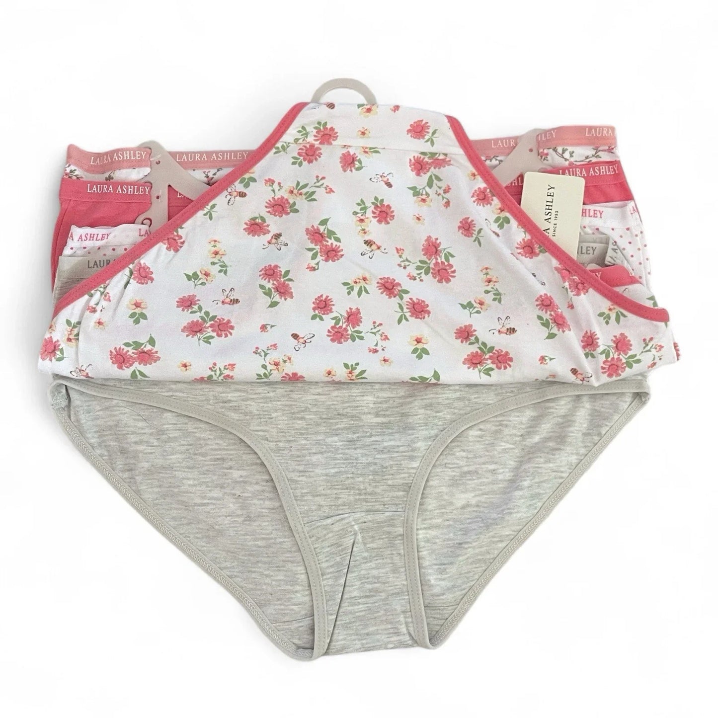 NWT 5 pack L Laura Ashley Cotton Pink Brief Panties $48 Logo Band Asst Color - Trendiez U ♥ 