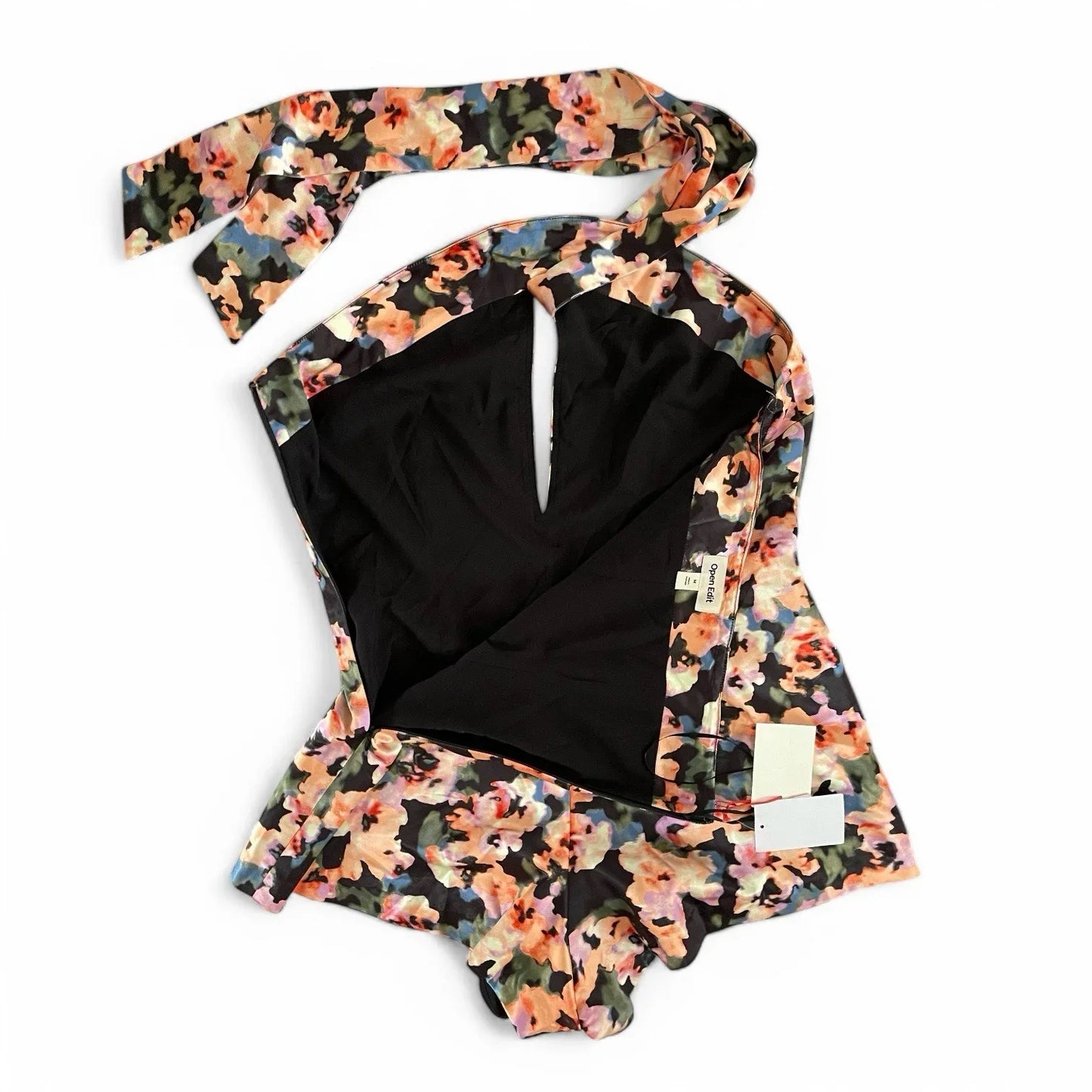Open Edit Floral Halter Satin Romper Size M NWT Party Cocktail - Trendiez U ♥ 