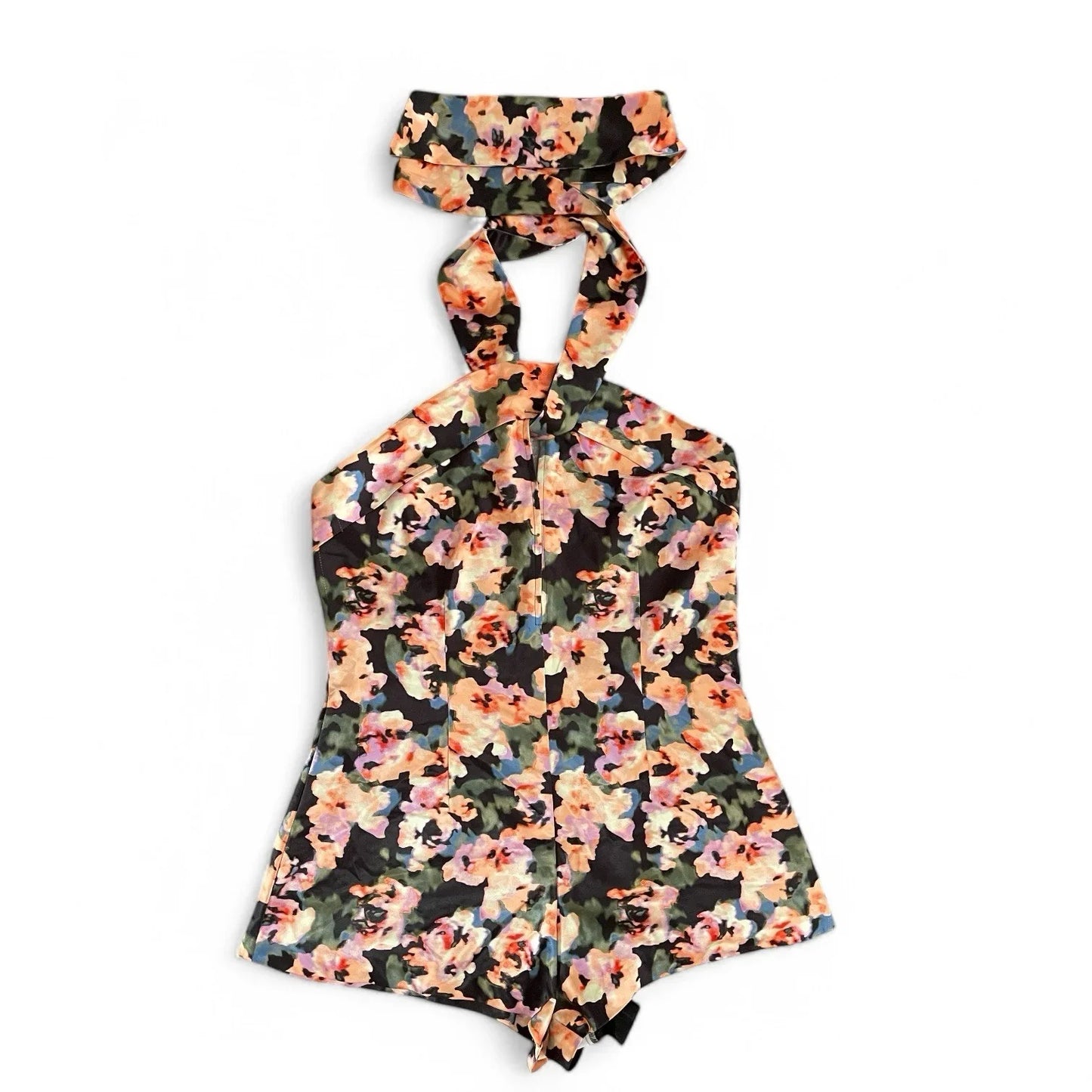 Open Edit Floral Halter Satin Romper Size M NWT Party Cocktail - Trendiez U ♥ 