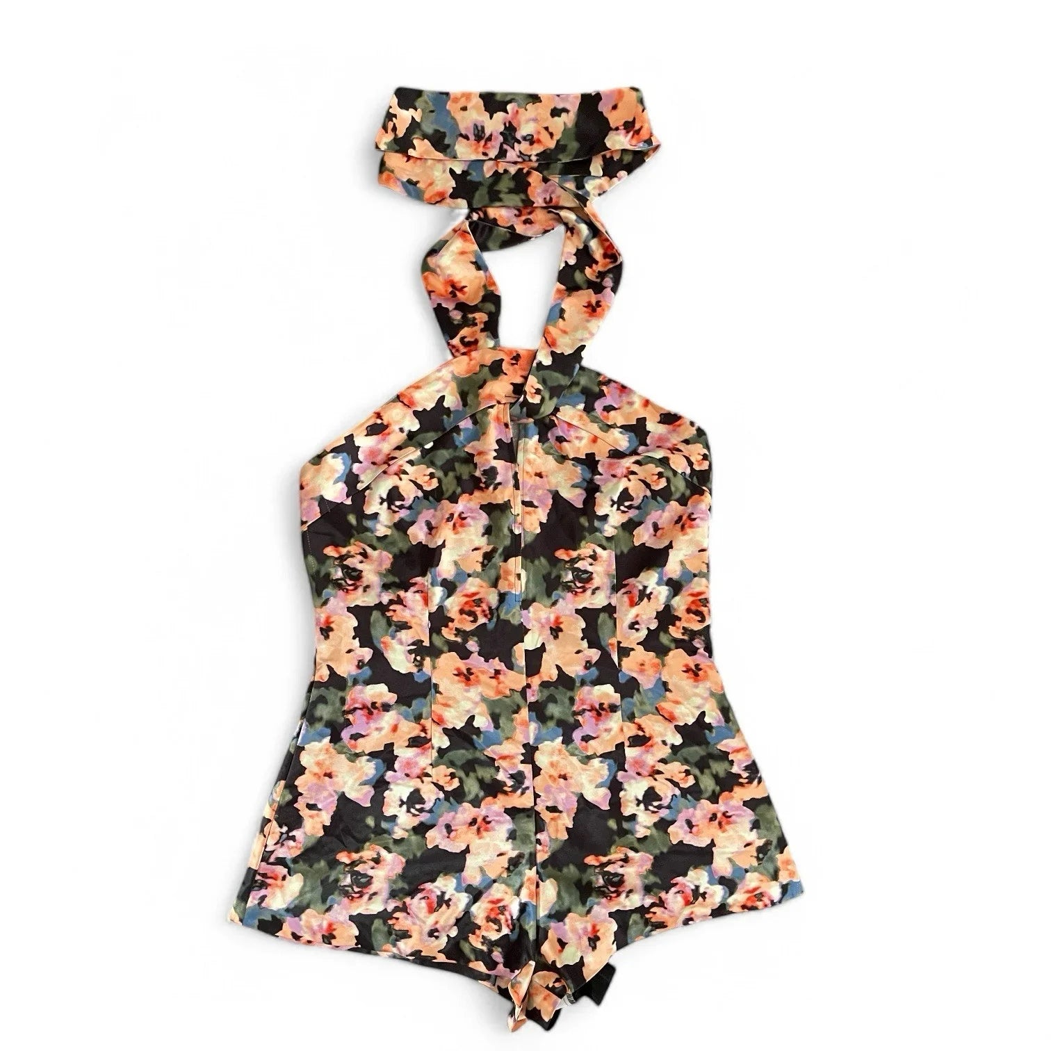 Open Edit Floral Halter Satin Romper Size M NWT Party Cocktail - Trendiez U ♥ 