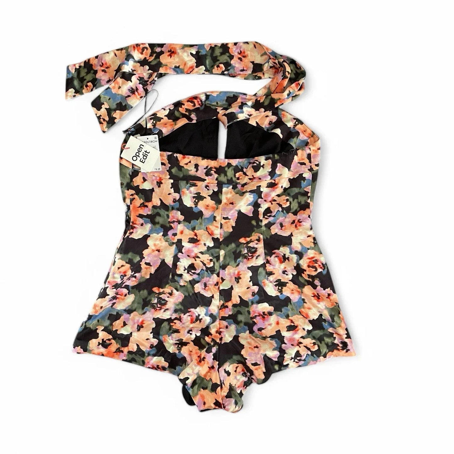 Open Edit Floral Halter Satin Romper Size M NWT Party Cocktail - Trendiez U ♥ 