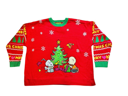 Peanuts Christmas Sweater Sz 1X Red Crewneck Snoopy Christmas Ugly Sweater NWT - Trendiez U ♥ 