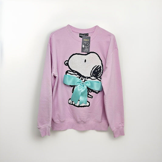 Peanuts Snoopy Pink Oversized Sweatshirt Green Satin Bow Sz M NWT Valentines - Trendiez U ♥ 