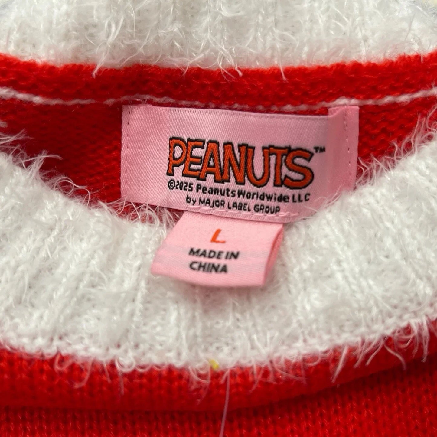 Peanuts Snoopy Valentine’s Sweater Sz L Red w/ Pink Hearts Embroidered Charlie - Trendiez U ♥ 