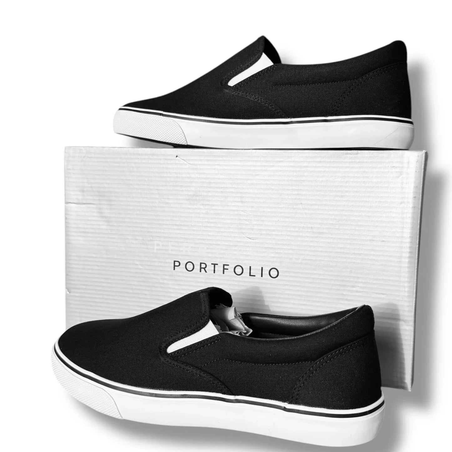 Perry Ellis Mens Black Canvas Slip On Lifestyle Luxury Sneakers Shoes Size 9 - Trendiez U ♥ 