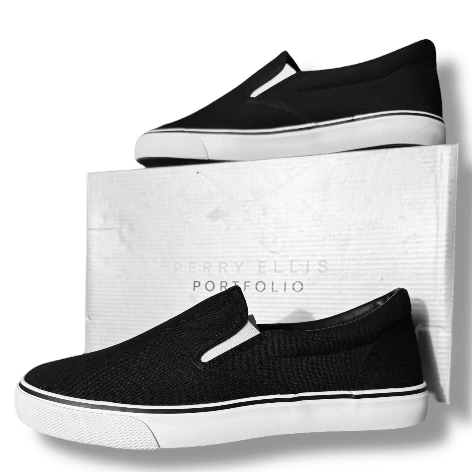 Perry Ellis Mens Black Canvas Slip On Lifestyle Luxury Sneakers Shoes Size 9 - Trendiez U ♥ 