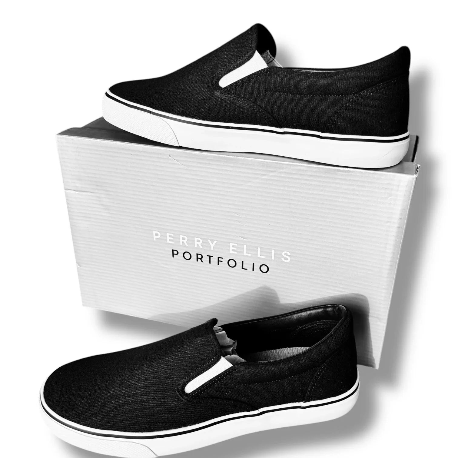 Perry Ellis Mens Black Canvas Slip On Lifestyle Luxury Sneakers Shoes Size 9 - Trendiez U ♥ 