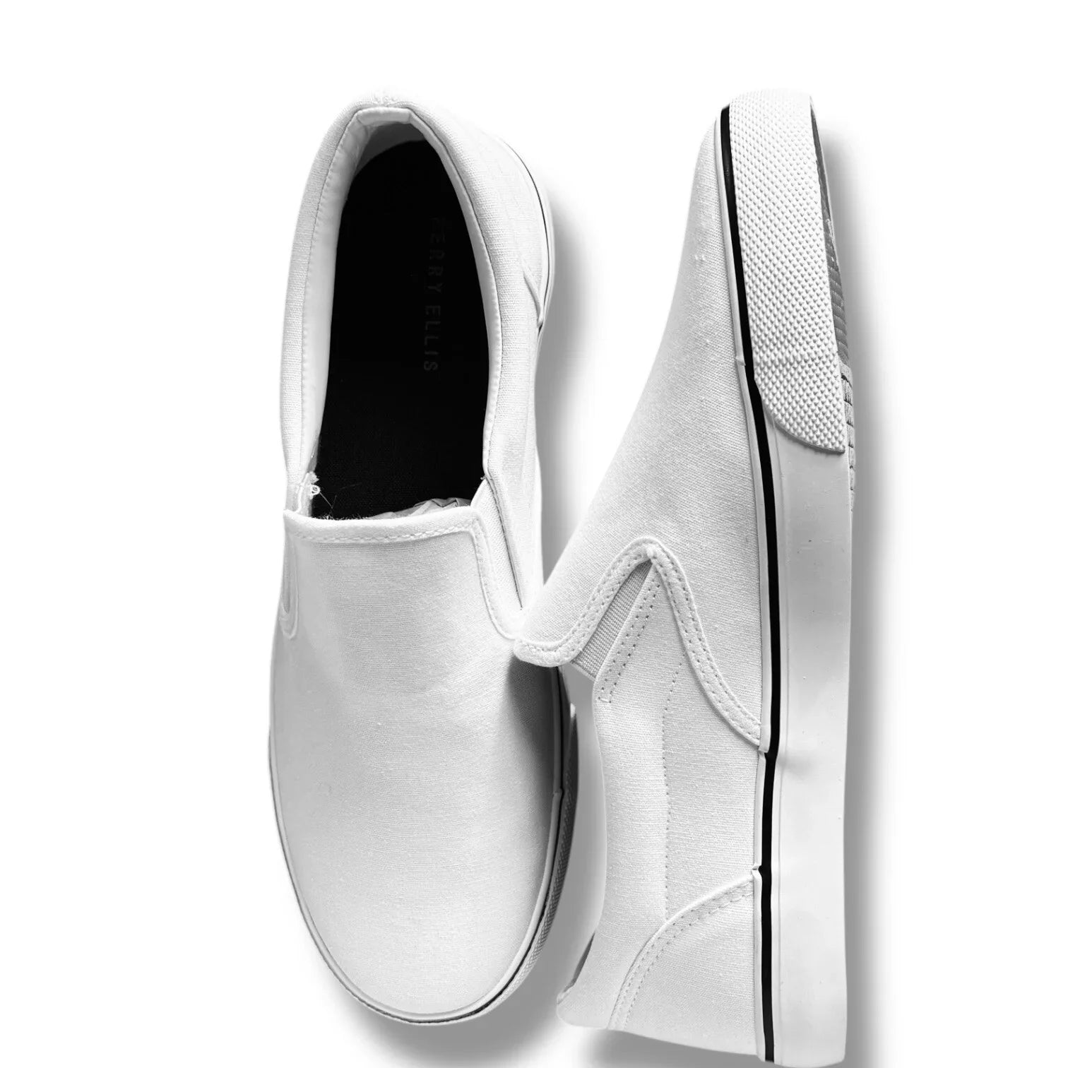 Perry Ellis Mens White Canvas Slip On Lifestyle Luxury Sneakers Shoes Size 9 - Trendiez U ♥ 