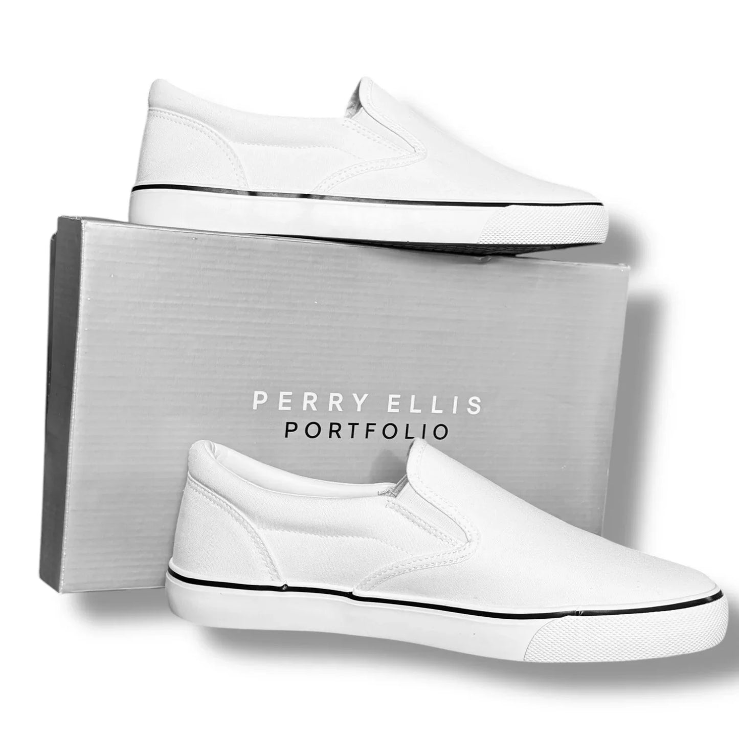 Perry Ellis Mens White Canvas Slip On Lifestyle Luxury Sneakers Shoes Size 9 - Trendiez U ♥ 