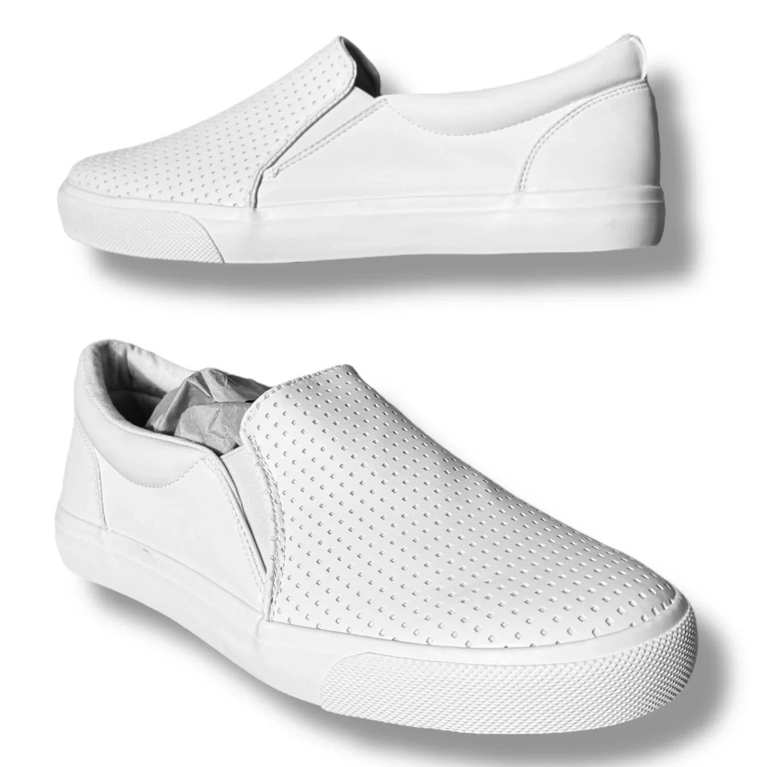 Perry Ellis Mens White Vegan Leather Slip On Luxury Sneakers Shoes Size 9 - Trendiez U ♥ 