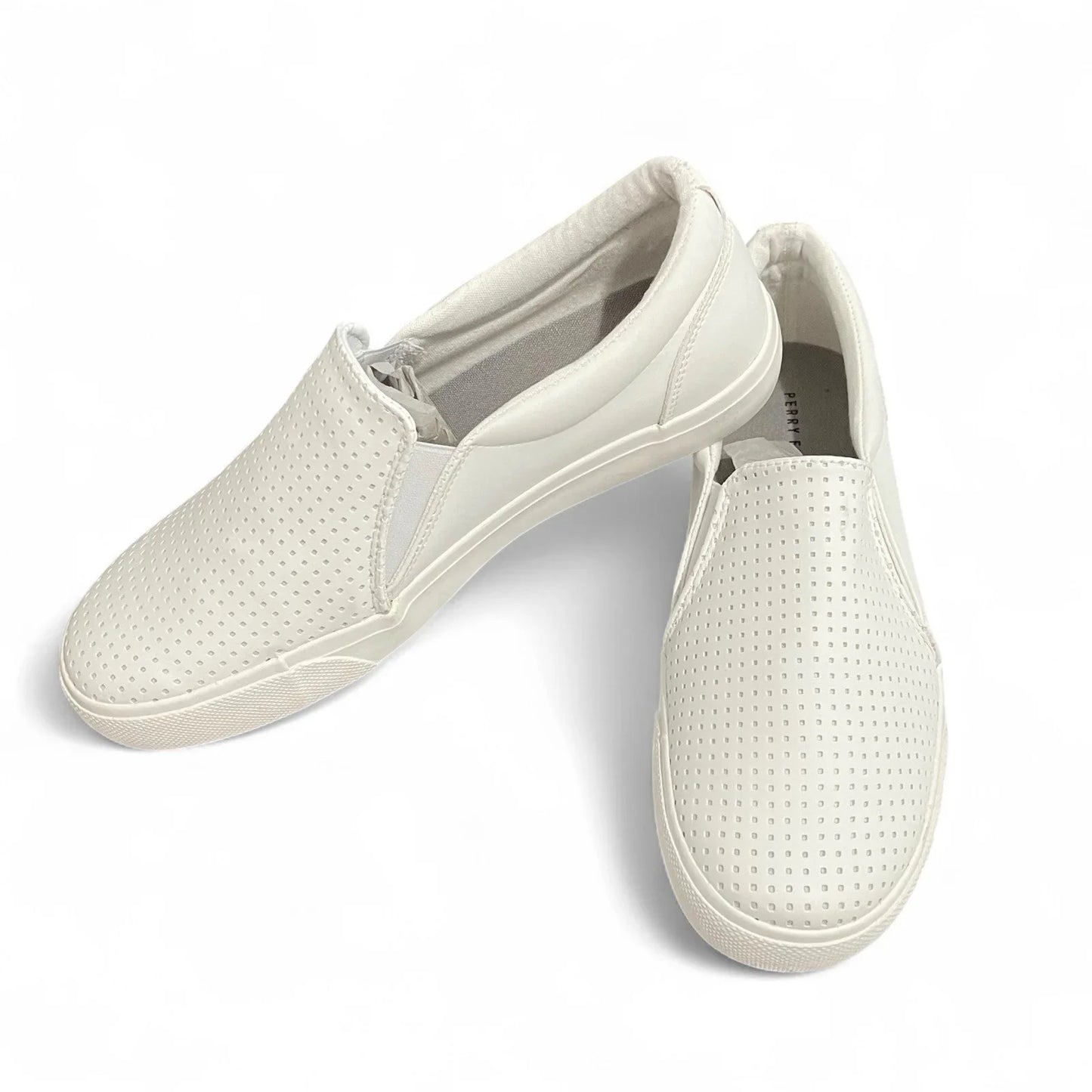 Perry Ellis Mens White Vegan Leather Slip On Luxury Sneakers Shoes Size 9 - Trendiez U ♥ 