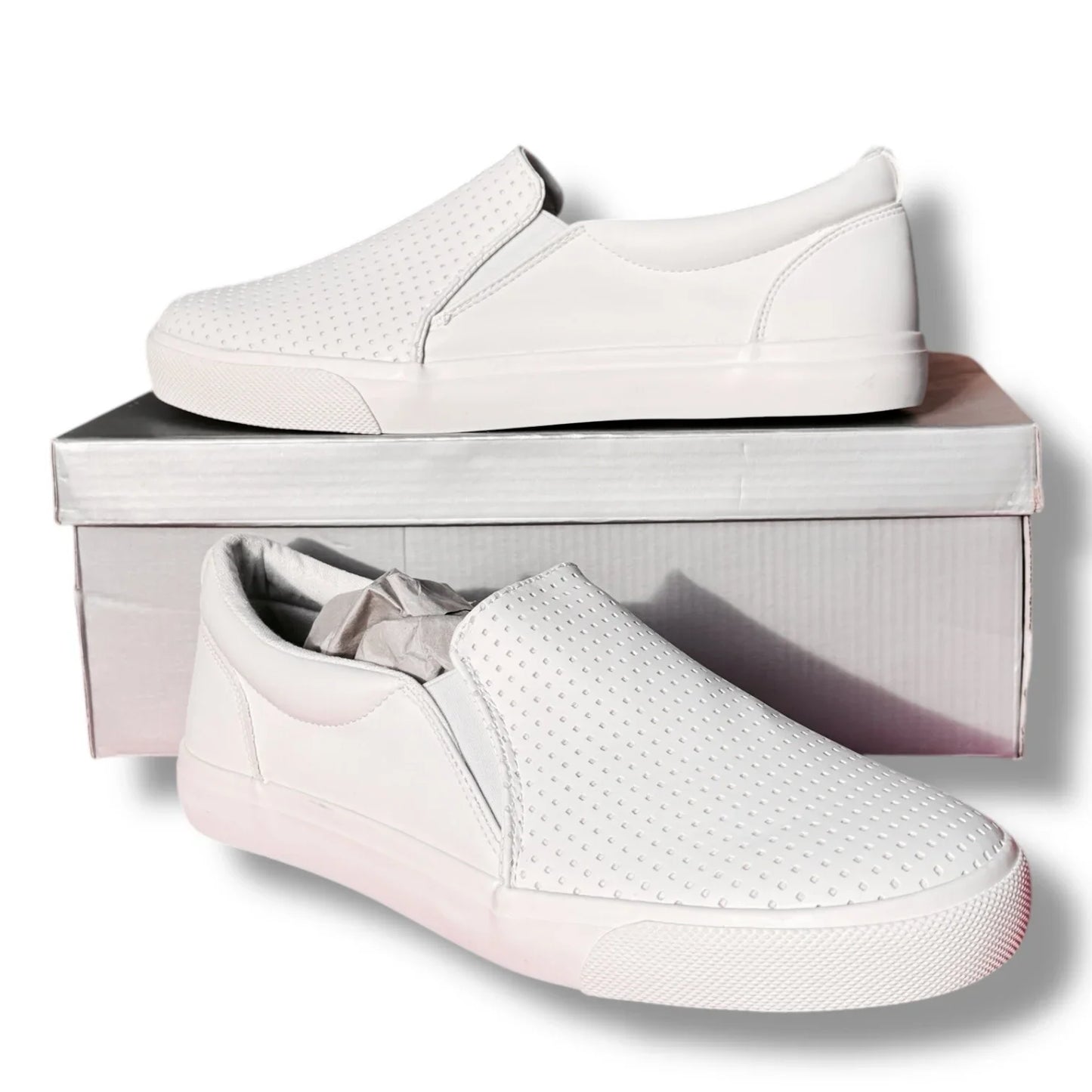 Perry Ellis Mens White Vegan Leather Slip On Luxury Sneakers Shoes Size 9 - Trendiez U ♥ 