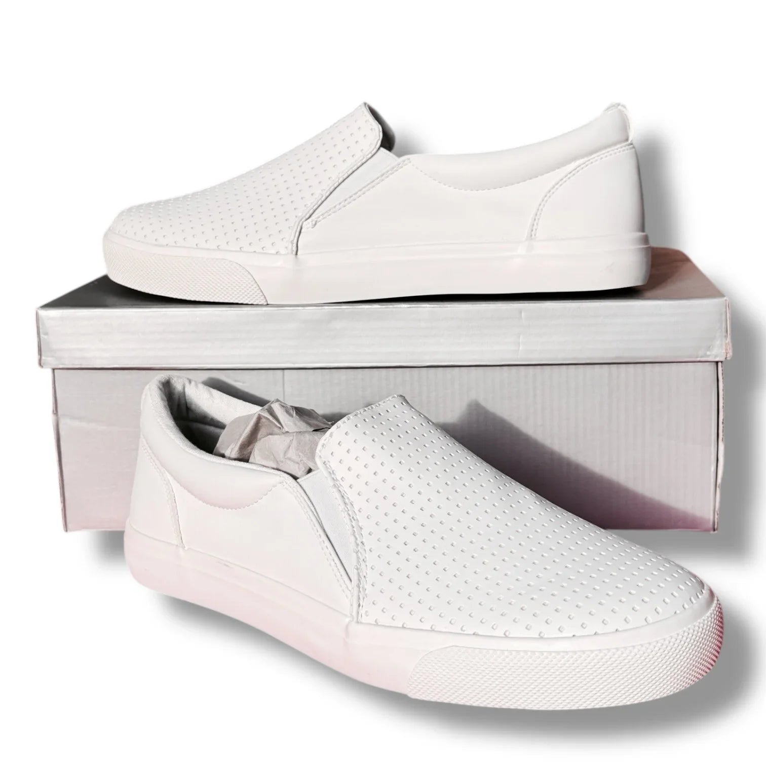 Perry Ellis Mens White Vegan Leather Slip On Luxury Sneakers Shoes Size 9 - Trendiez U ♥ 