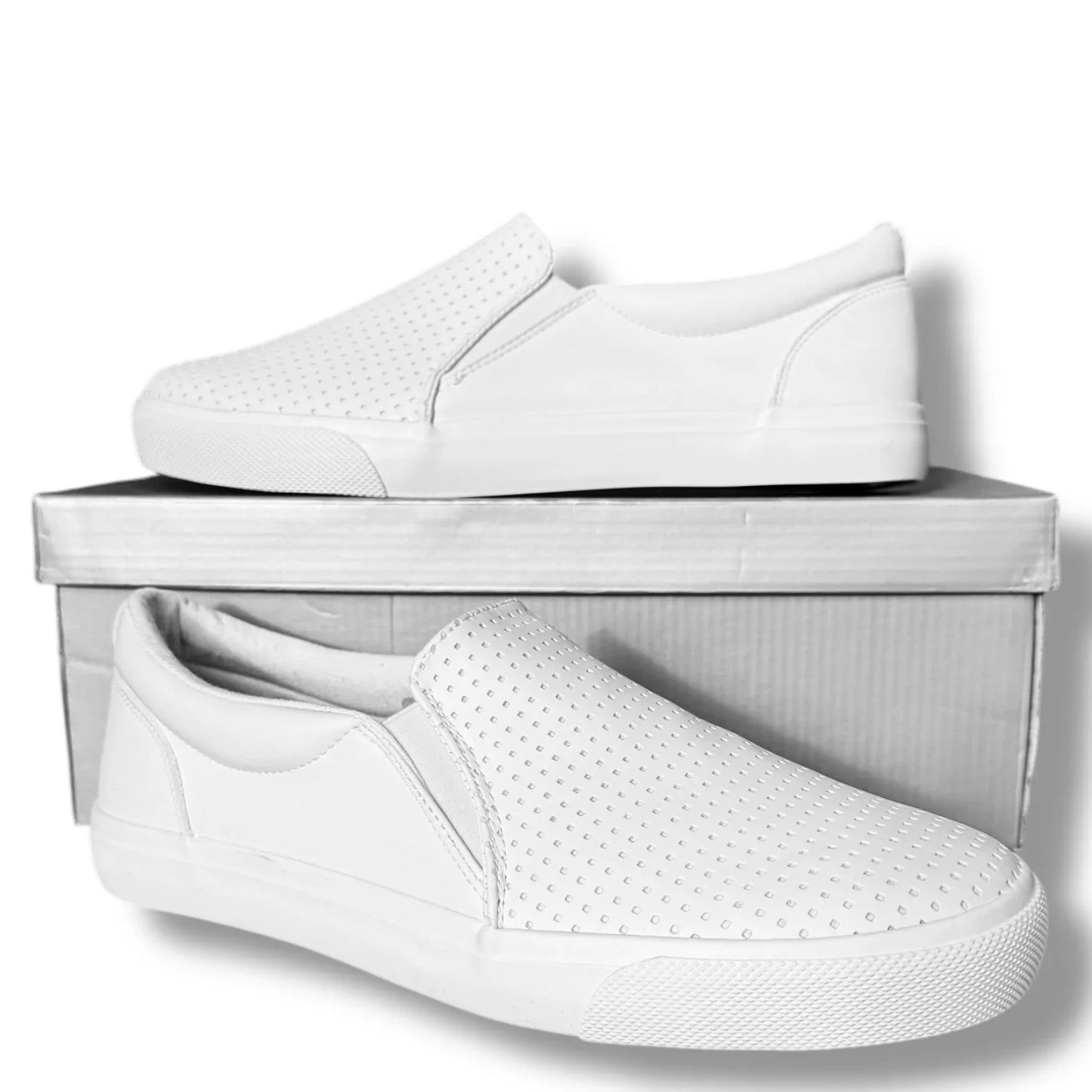 Perry Ellis Mens White Vegan Leather Slip On Luxury Sneakers Shoes Size 9 - Trendiez U ♥ 