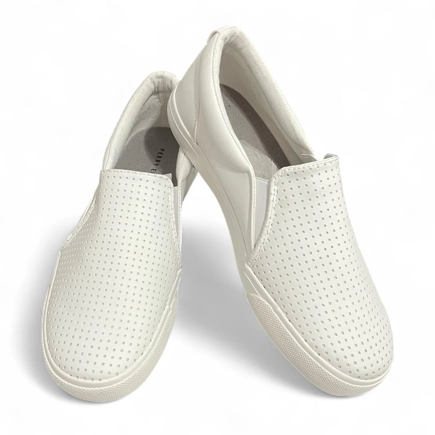 Perry Ellis Mens White Vegan Leather Slip On Luxury Sneakers Shoes Size 9 - Trendiez U ♥ 