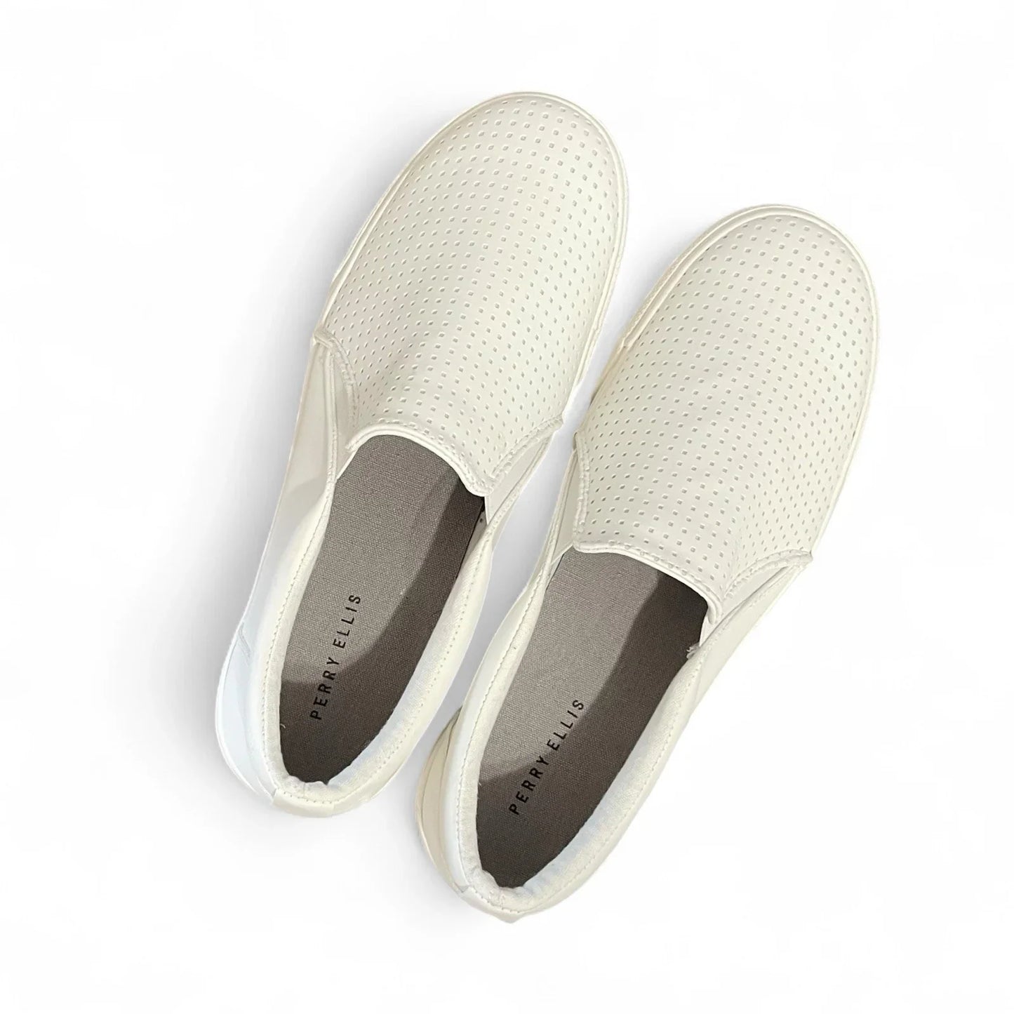 Perry Ellis Mens White Vegan Leather Slip On Luxury Sneakers Shoes Size 9 - Trendiez U ♥ 