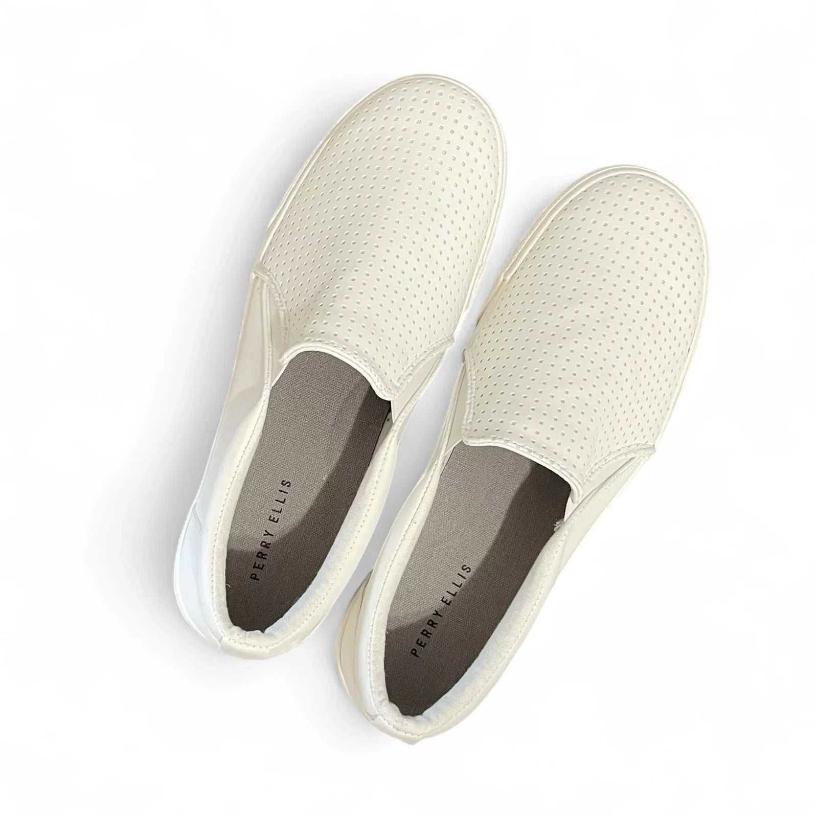 Perry Ellis Mens White Vegan Leather Slip On Luxury Sneakers Shoes Size 9 - Trendiez U ♥ 