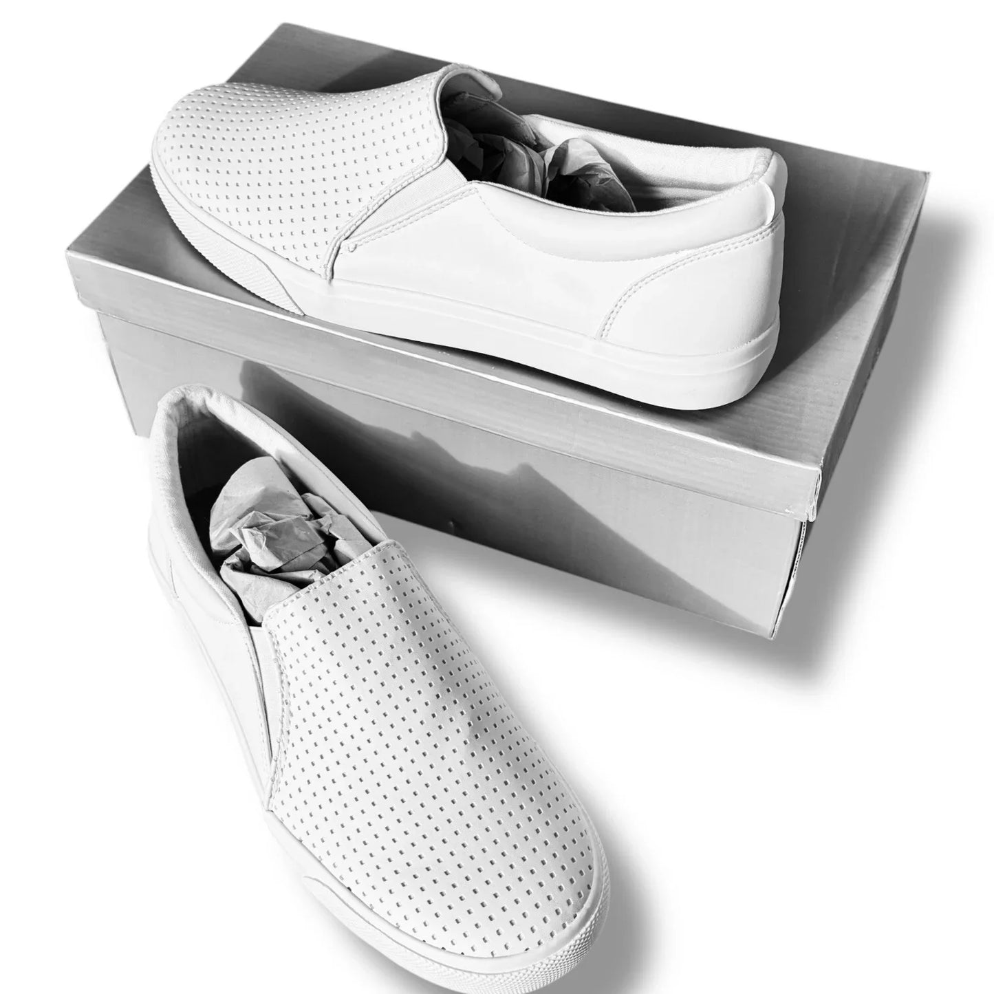 Perry Ellis Mens White Vegan Leather Slip On Luxury Sneakers Shoes Size 9 - Trendiez U ♥ 