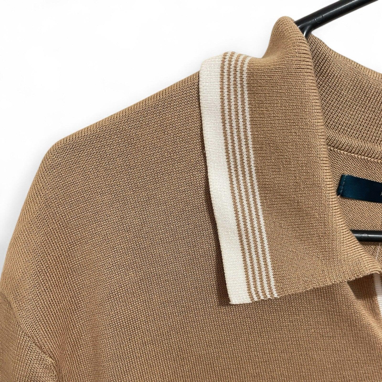 Perry Ellis Polo Shirt Men’s Size L Tan/White Casual Short Sleeve Lightweight - Trendiez U ♥ 