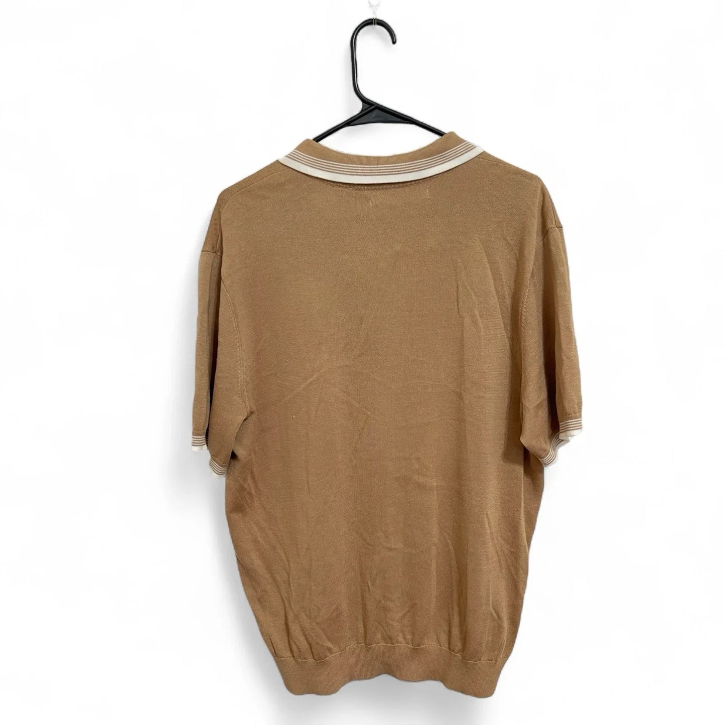 Perry Ellis Polo Shirt Men’s Size L Tan/White Casual Short Sleeve Lightweight - Trendiez U ♥ 