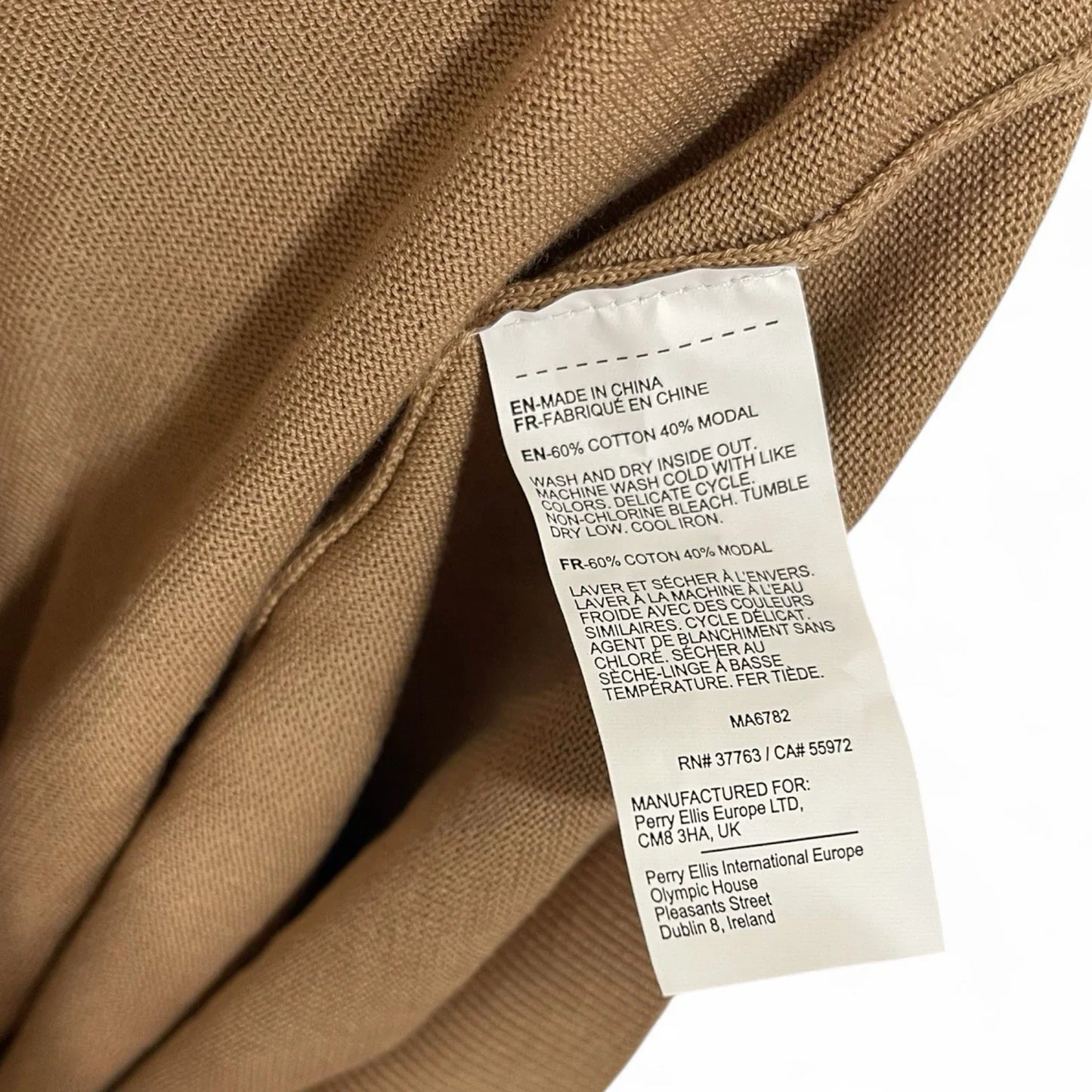 Perry Ellis Polo Shirt Men’s Size L Tan/White Casual Short Sleeve Lightweight - Trendiez U ♥ 