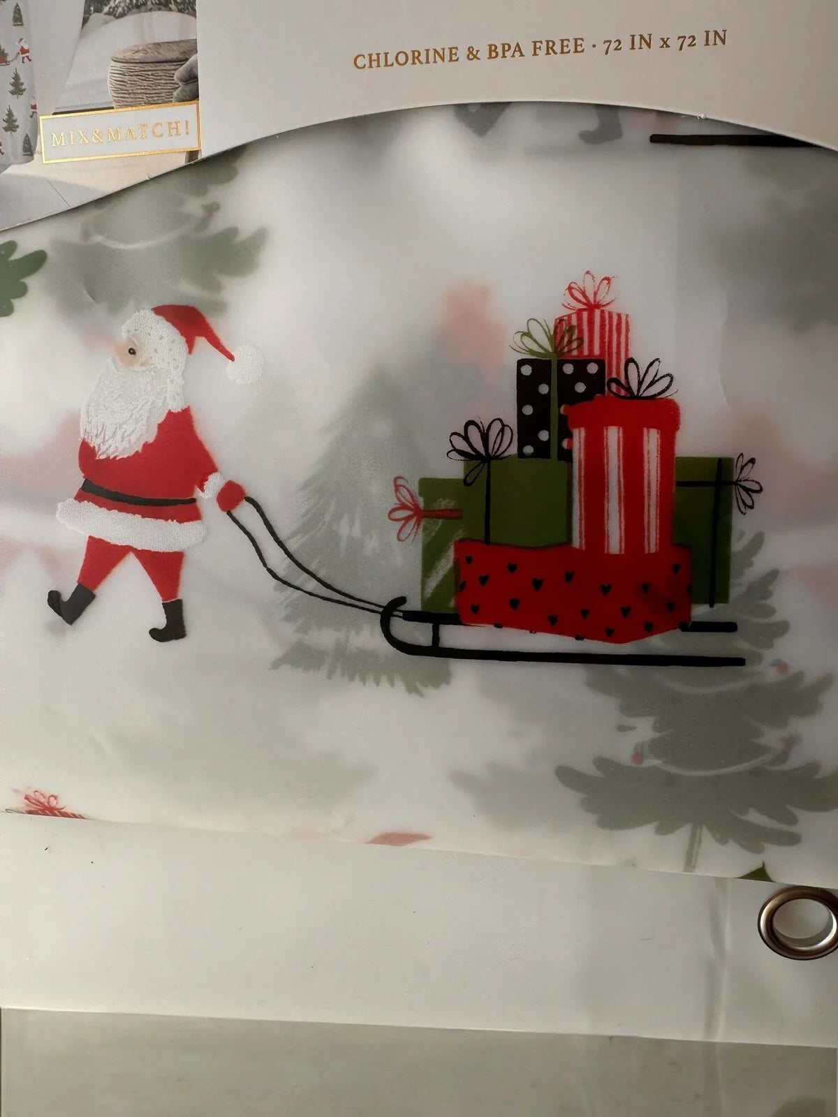 PEVA Christmas Shower Curtain Set Chlorine Free 2 Pc Tree Truck Santa Sleigh - Trendiez U ♥ 