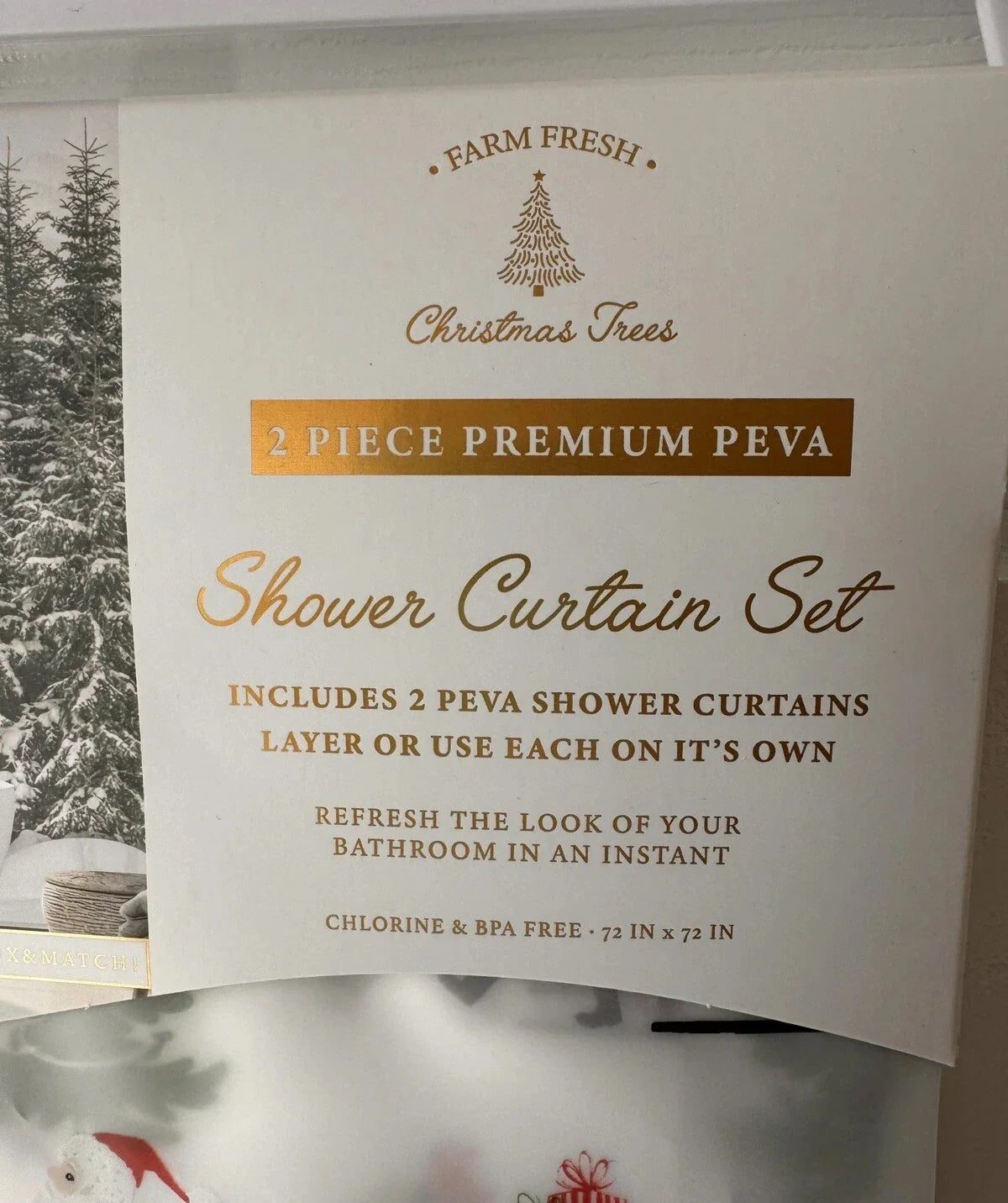 PEVA Christmas Shower Curtain Set Chlorine Free 2 Pc Tree Truck Santa Sleigh - Trendiez U ♥ 