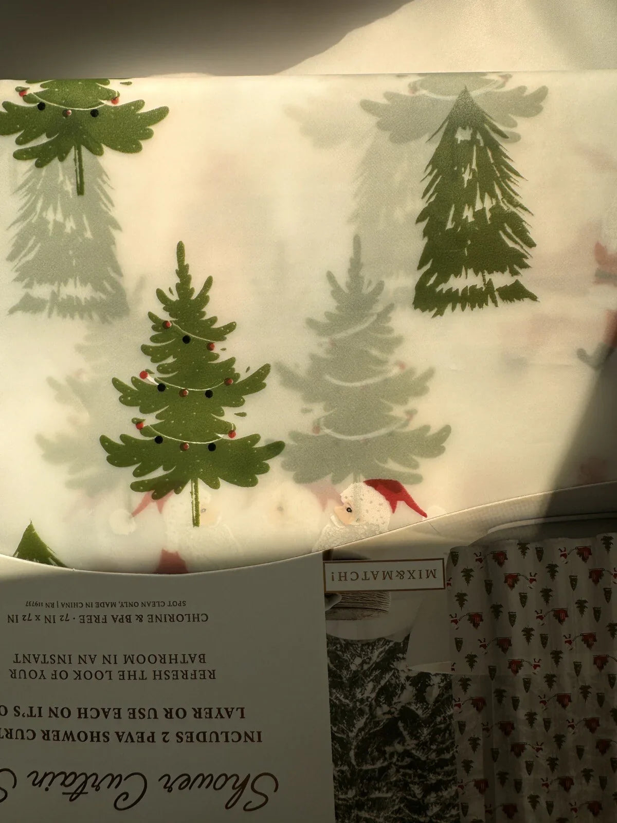 PEVA Christmas Shower Curtain Set Chlorine Free 2 Pc Tree Truck Santa Sleigh - Trendiez U ♥ 