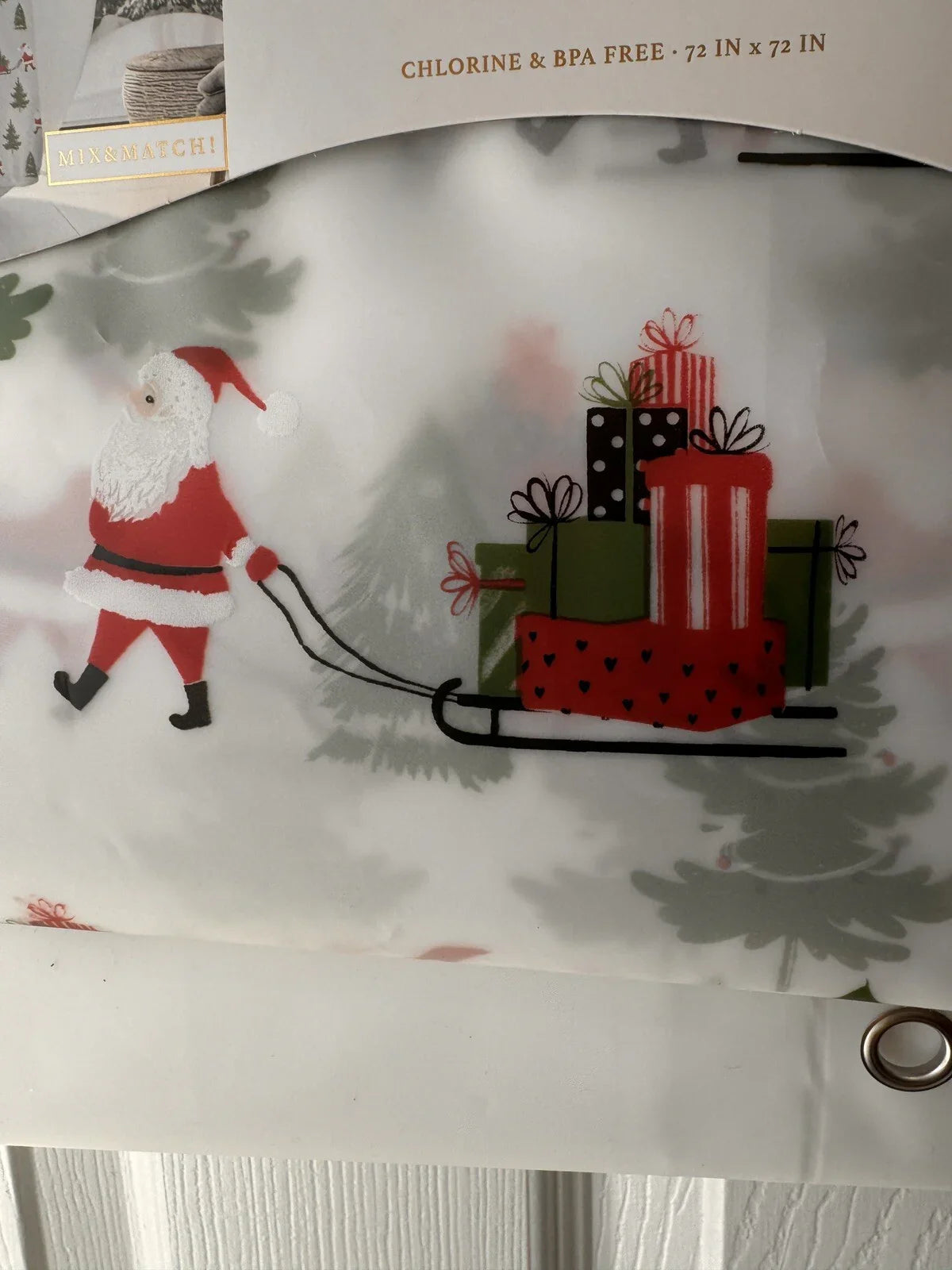PEVA Christmas Shower Curtain Set Chlorine Free 2 Pc Tree Truck Santa Sleigh - Trendiez U ♥ 