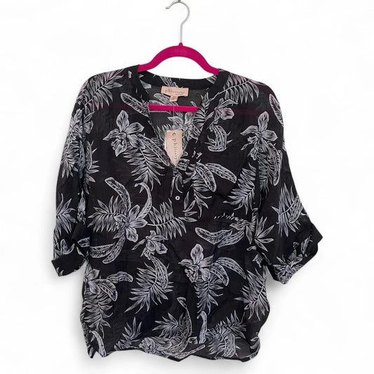 Philosophy Black Coastal Floral Blouse Size M Lightweight Relaxed Fit - Trendiez U ♥ 